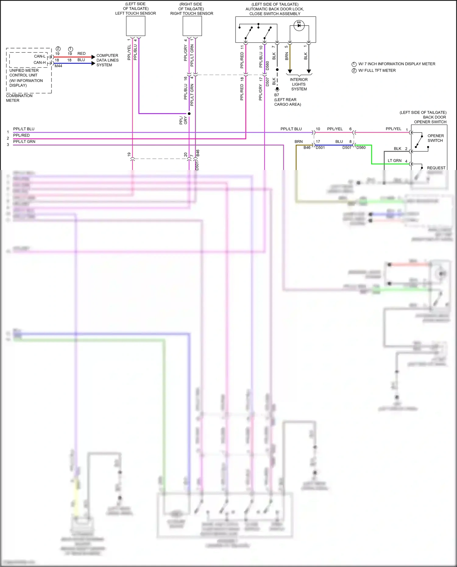 Wiring diagram automatic back door switch for Nissan Pathfinder V (2021-2024) (1 of 3)