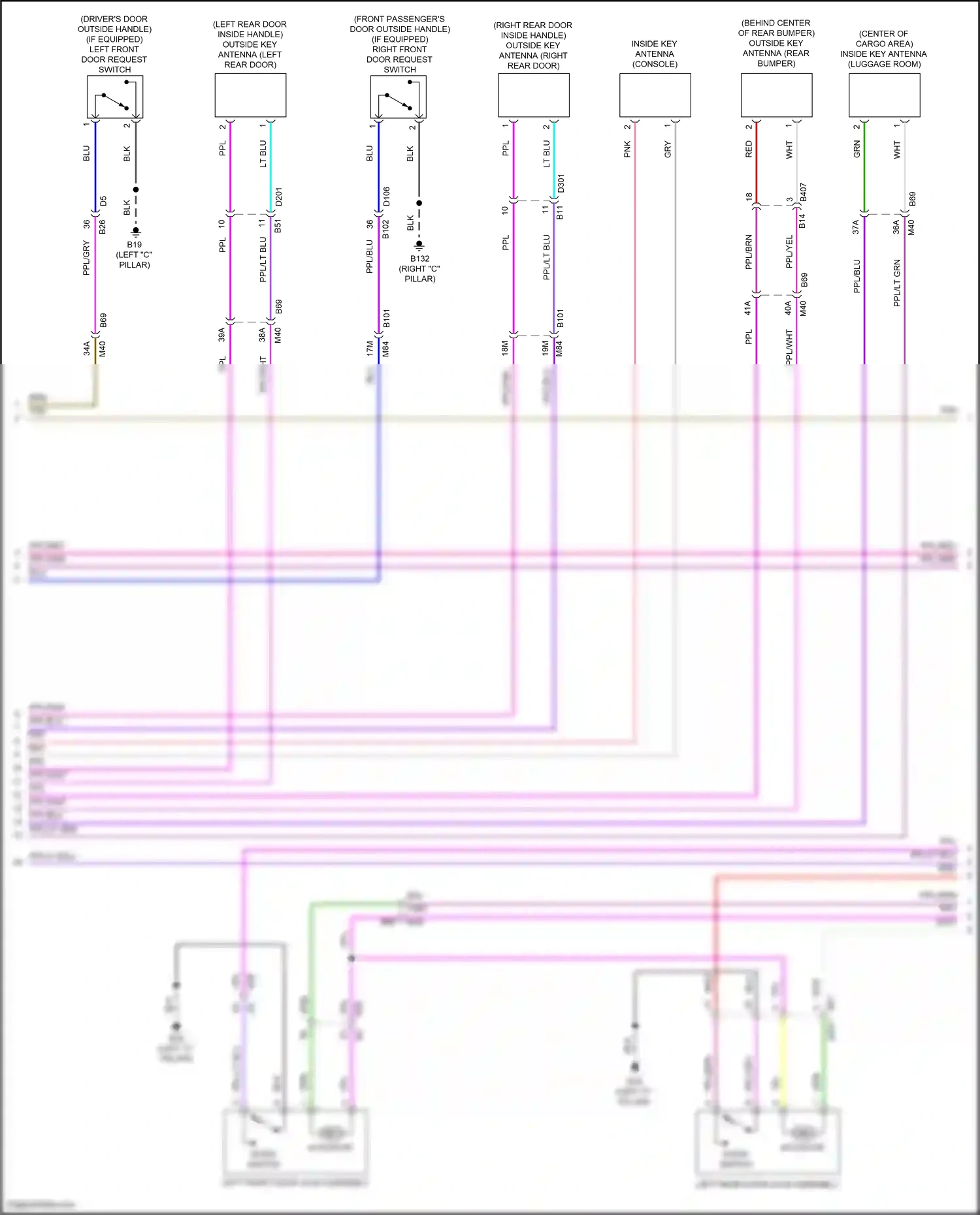 Wiring diagram left front door request switch for Nissan Pathfinder V (2021-2024) (1 of 3)