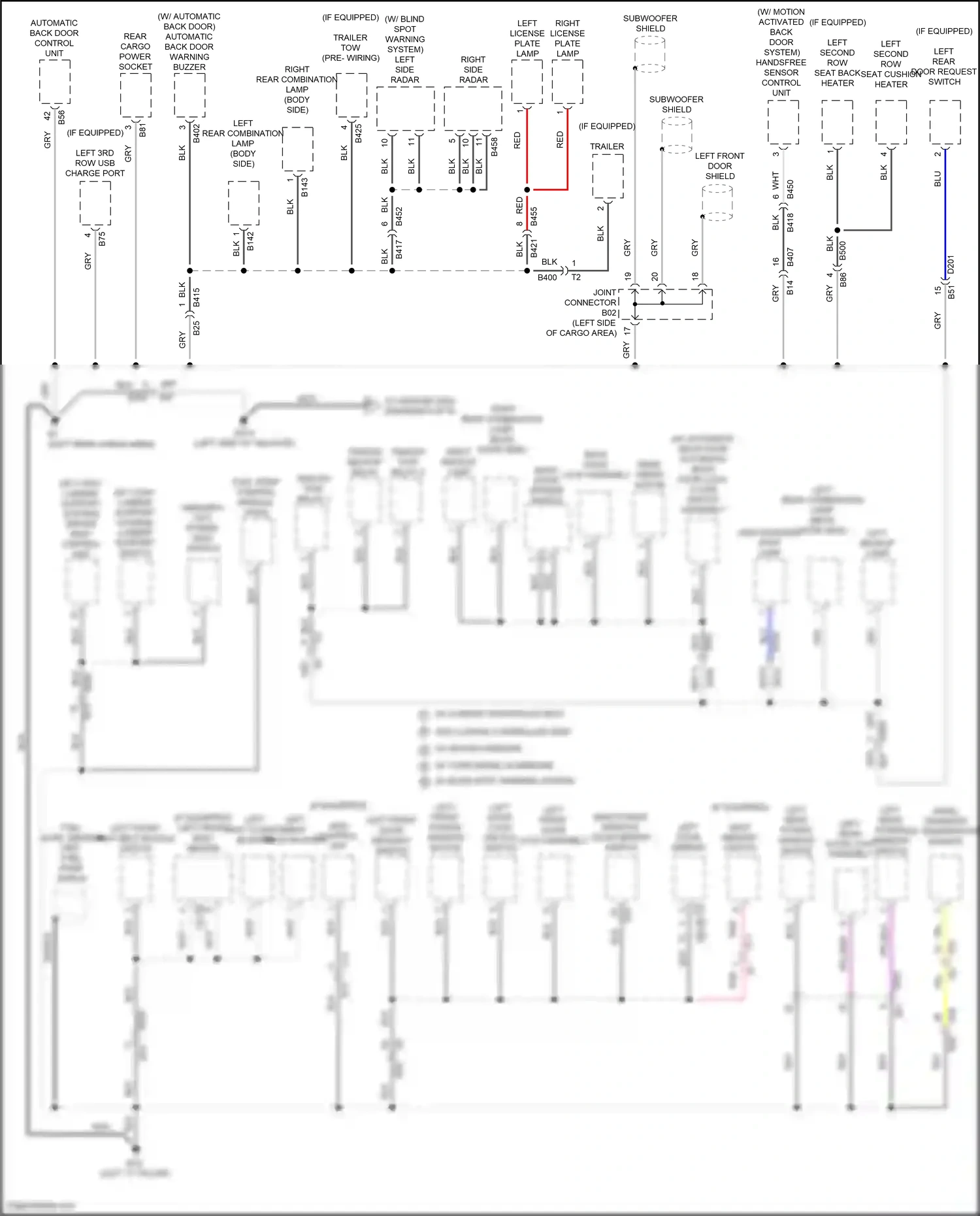 Wiring diagram rear cargo power socket for Nissan Pathfinder V (2021-2024) (1 of 2)