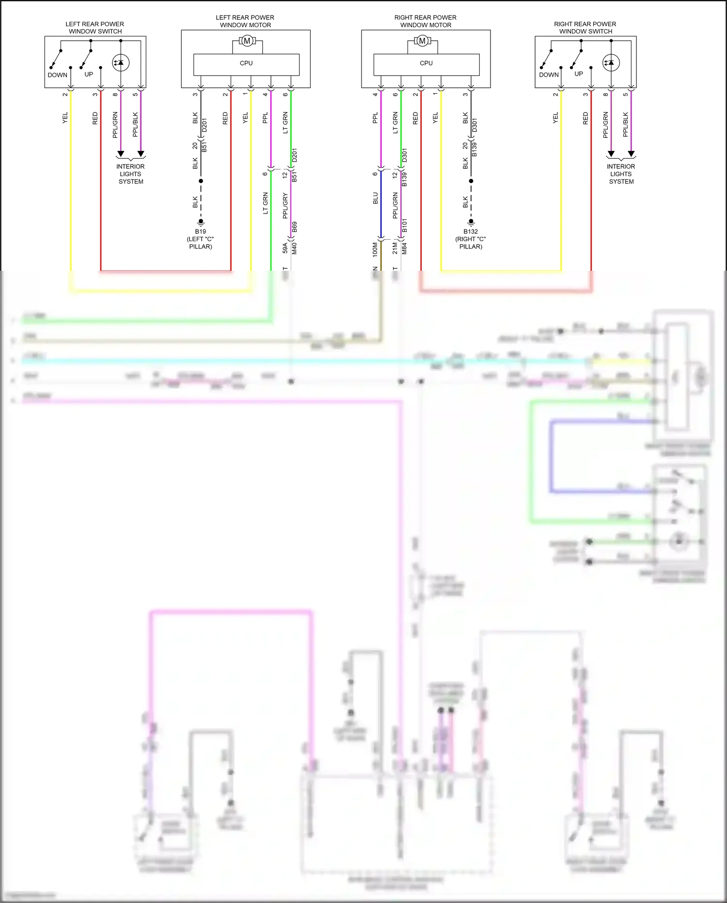 Wiring diagram right front power window switch for Nissan Pathfinder V (2021-2024) (3 of 3)