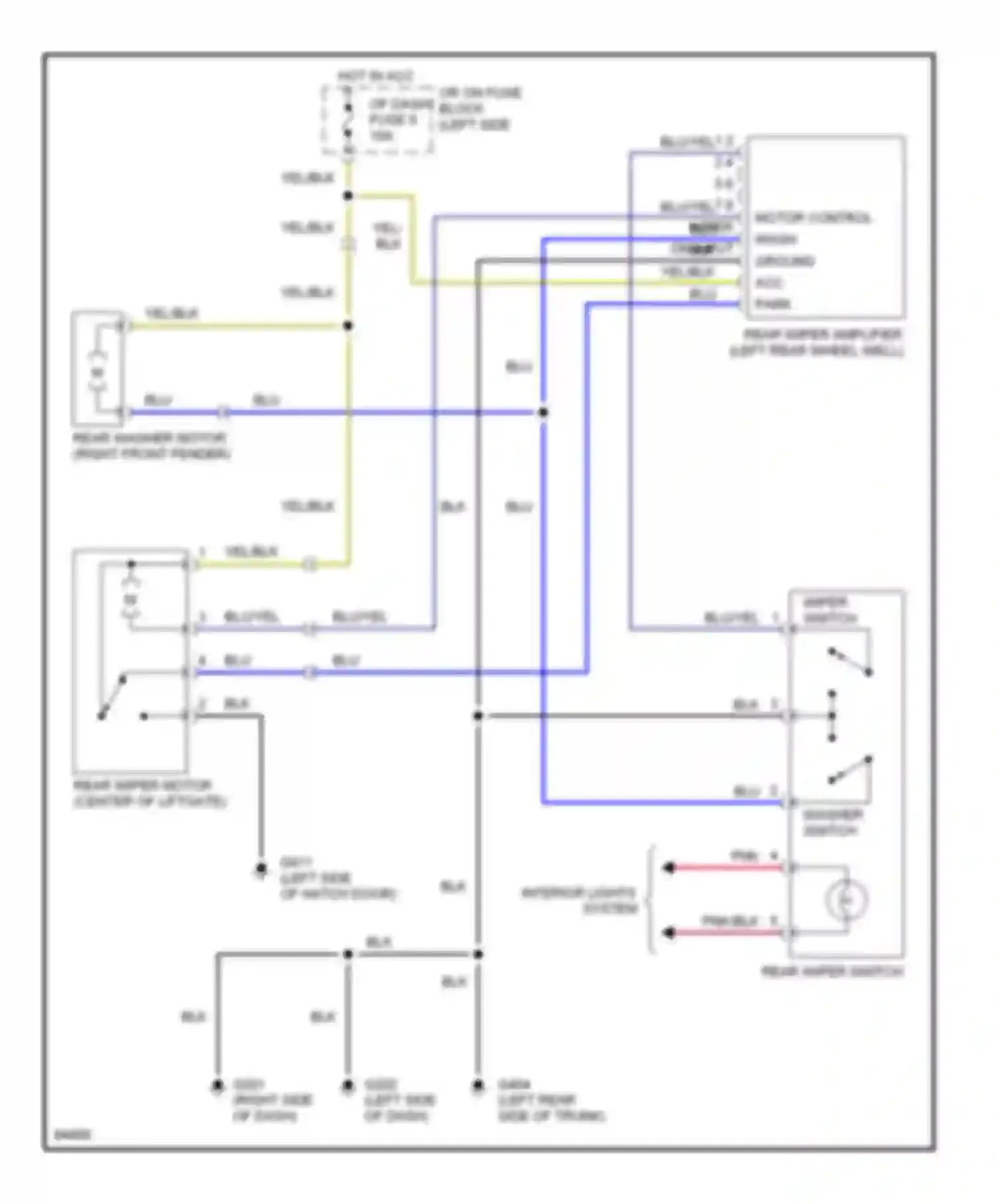 Quest Nissan I (1992-1998): Rear wiper/washer circuit, without moveable liftgate glass
