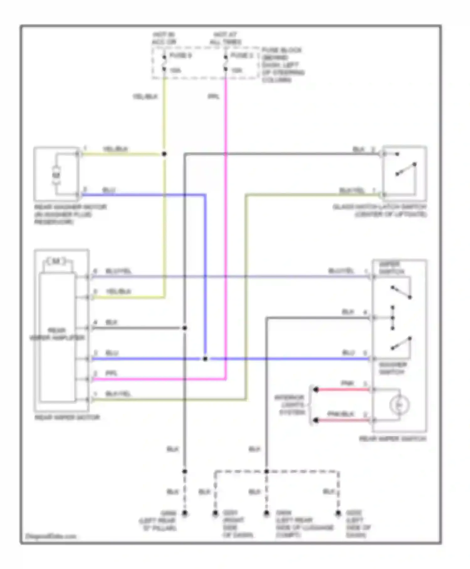 Quest Nissan II (1999-2002): Rear wiper/washer circuit, with moveable liftgate glass