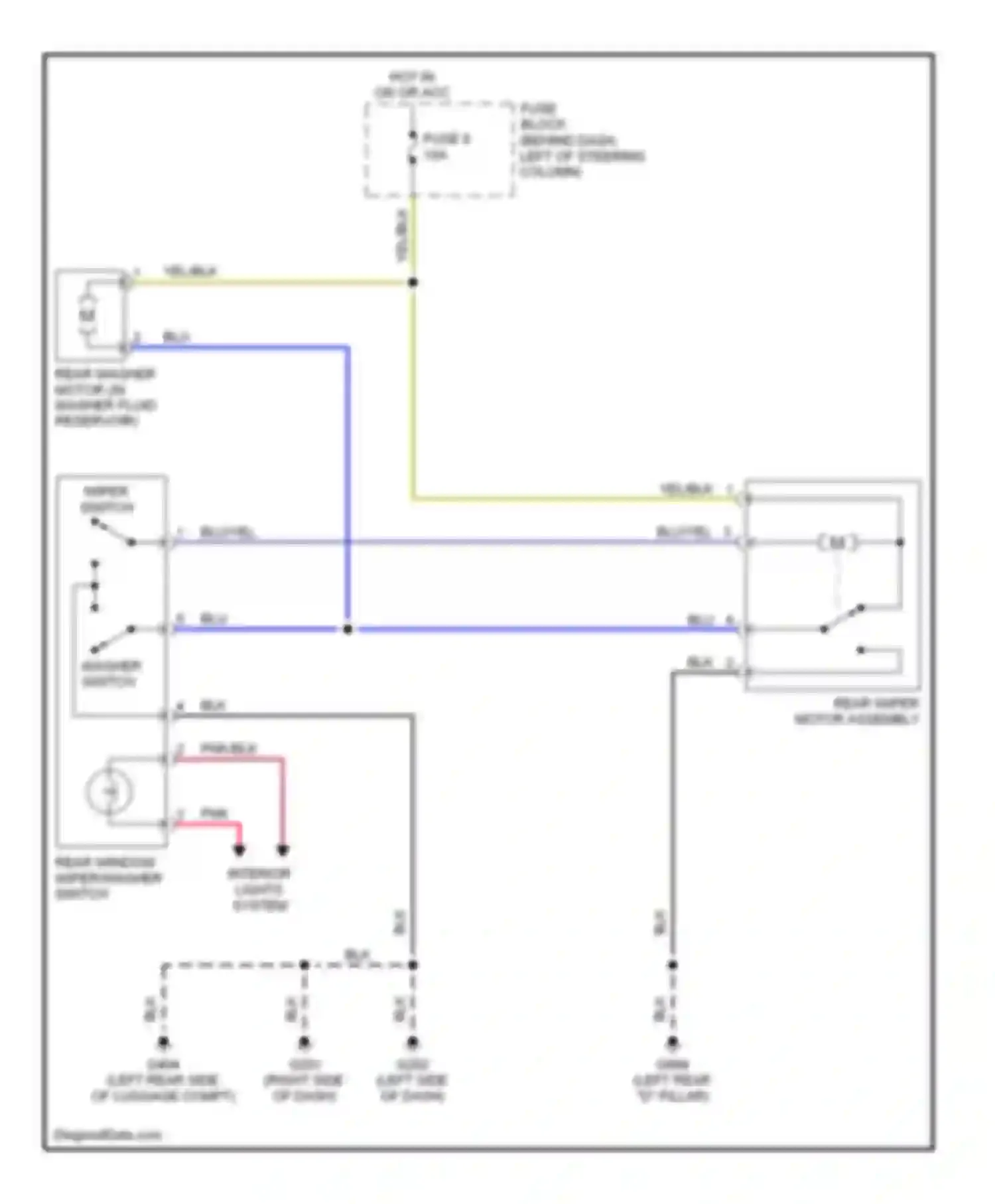 Quest Nissan II (1999-2002): Rear wiper/washer circuit, without moveable liftgate glass