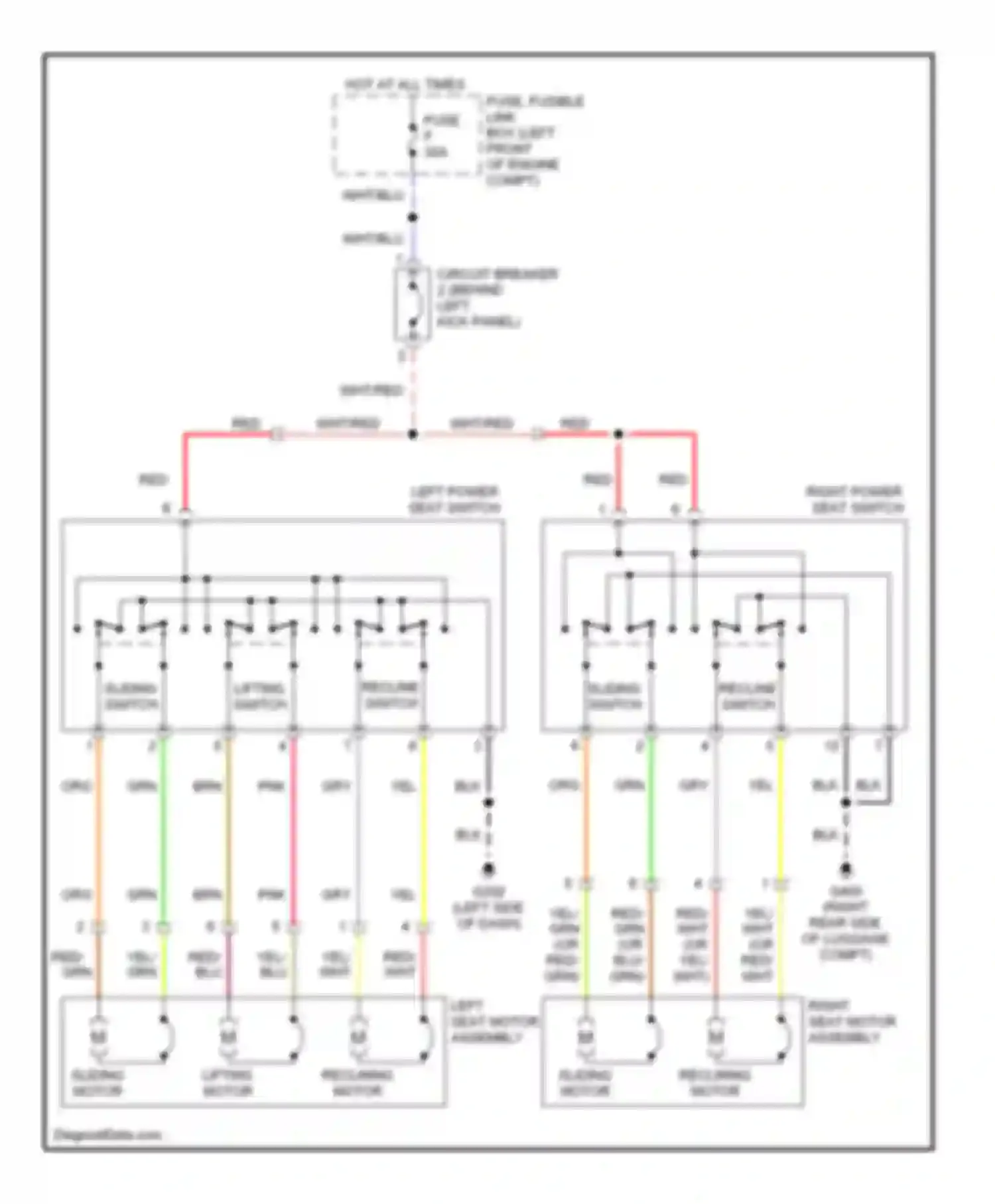 Wiring diagram left power seat switch for Nissan Quest II (1999-2002) (2 of 2)