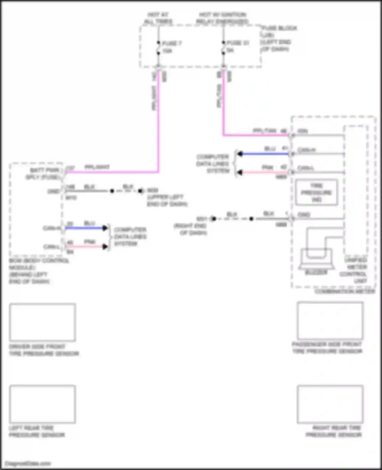 Wiring diagram driver side front tire pressure sensor for Nissan Rogue Sport I (2017-2019) (1 of 1)