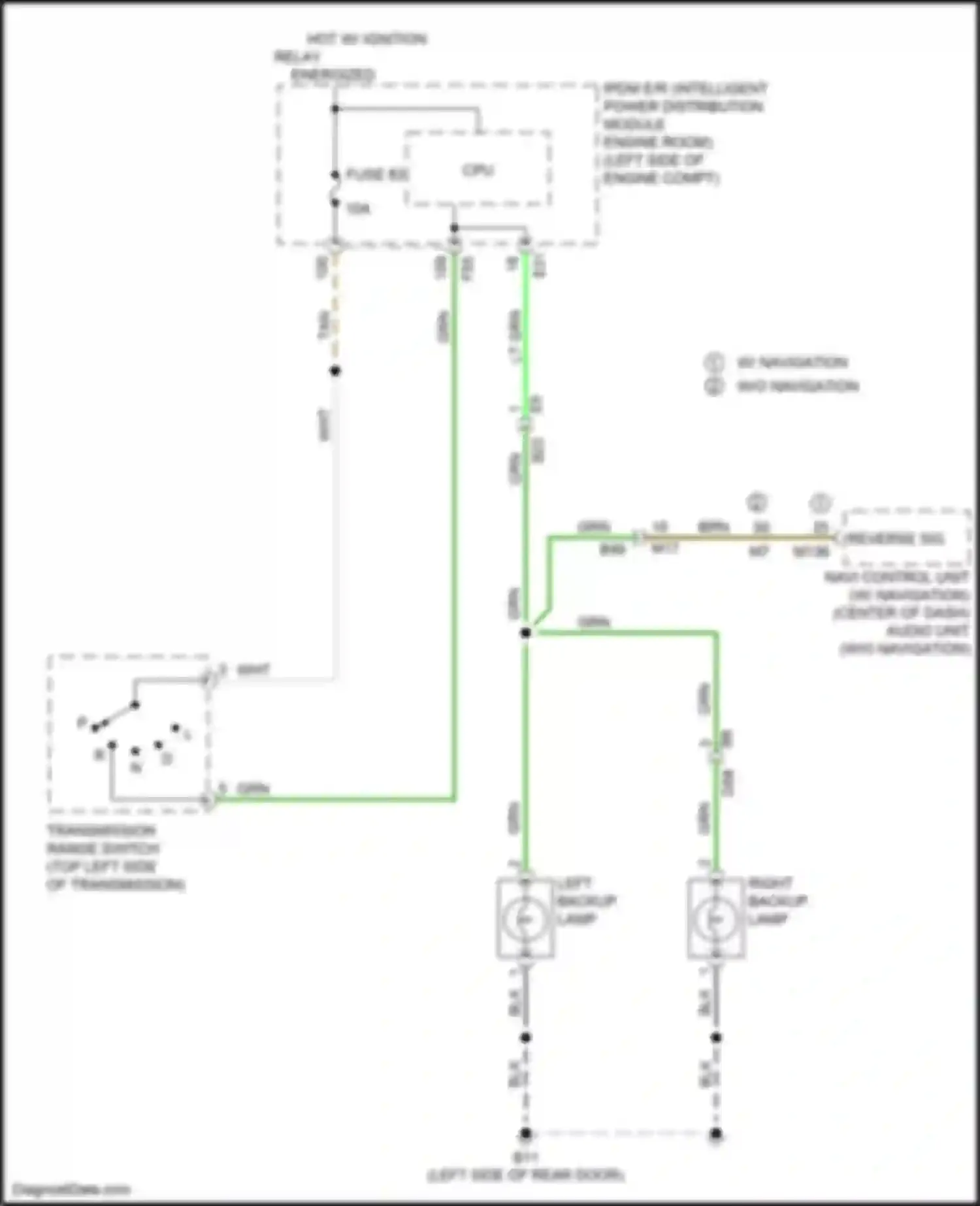 Wiring diagram left backup lamp for Nissan Rogue Sport I (2017-2019) (1 of 1)