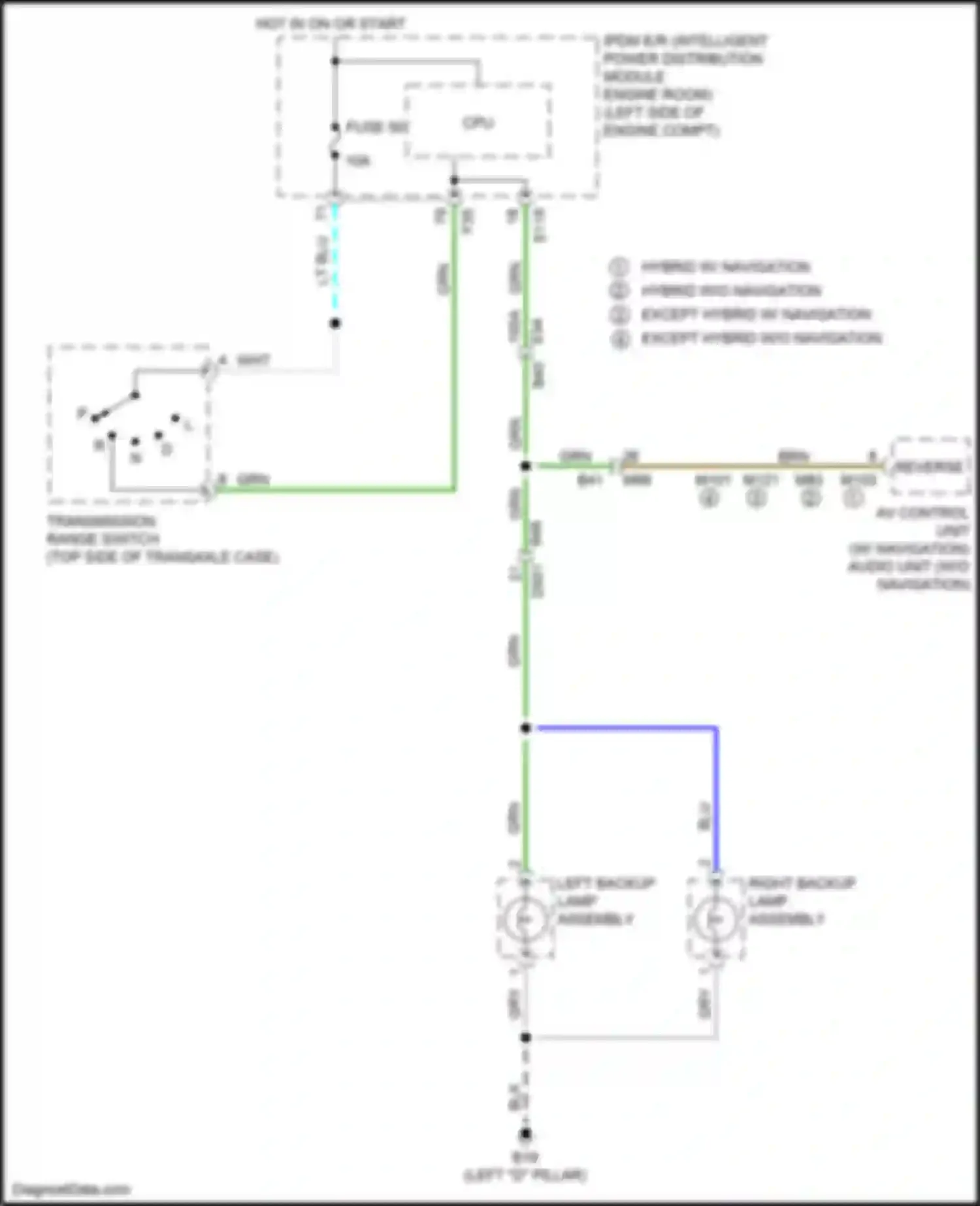 Wiring diagram left backup lamp assembly for Nissan Rogue II facelift (2016-2020) (1 of 2)