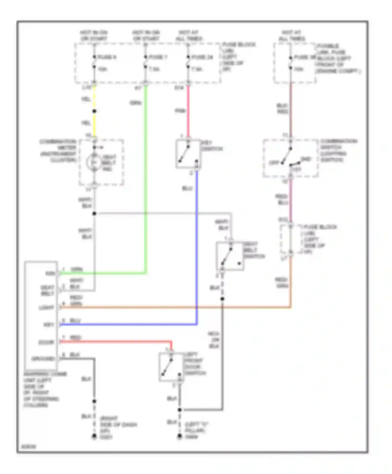Sentra Nissan B14 (1994-1999): Warning system circuits, without door locks