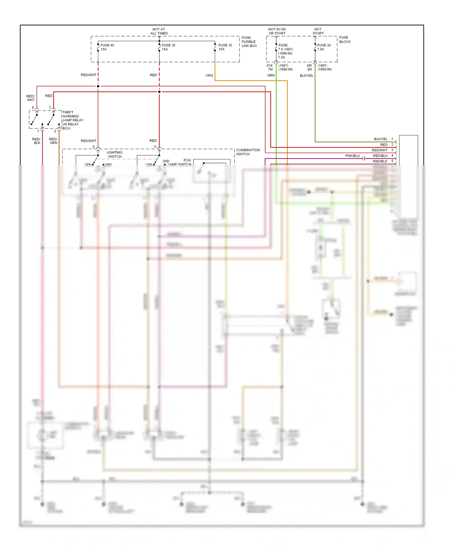Wiring diagram combination switch for Nissan Sentra B14 (1994-1999) (1 of 2)