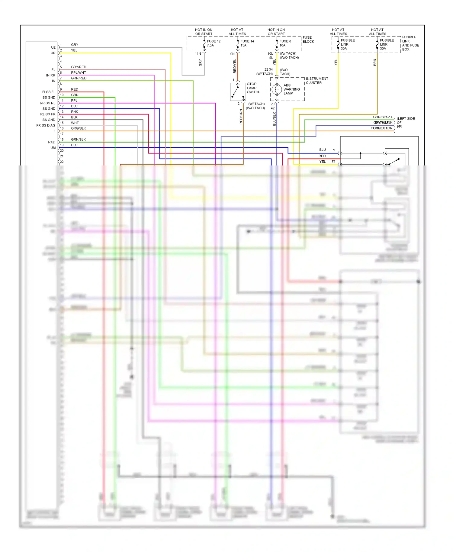 Wiring diagram left front wheel speed sensor for Nissan Sentra B14 (1994-1999) (1 of 1)