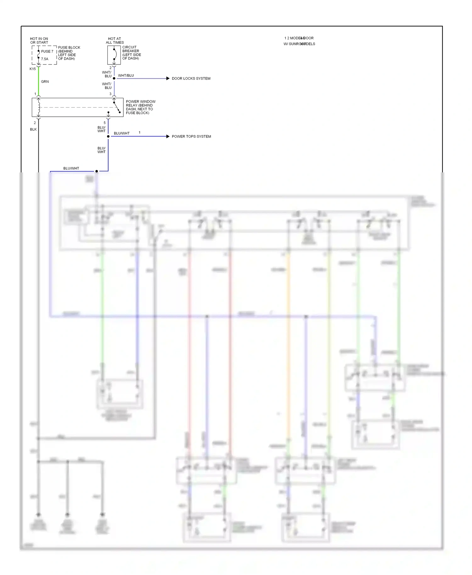 Wiring diagram left rear switch for Nissan Sentra B14 (1994-1999) (1 of 1)