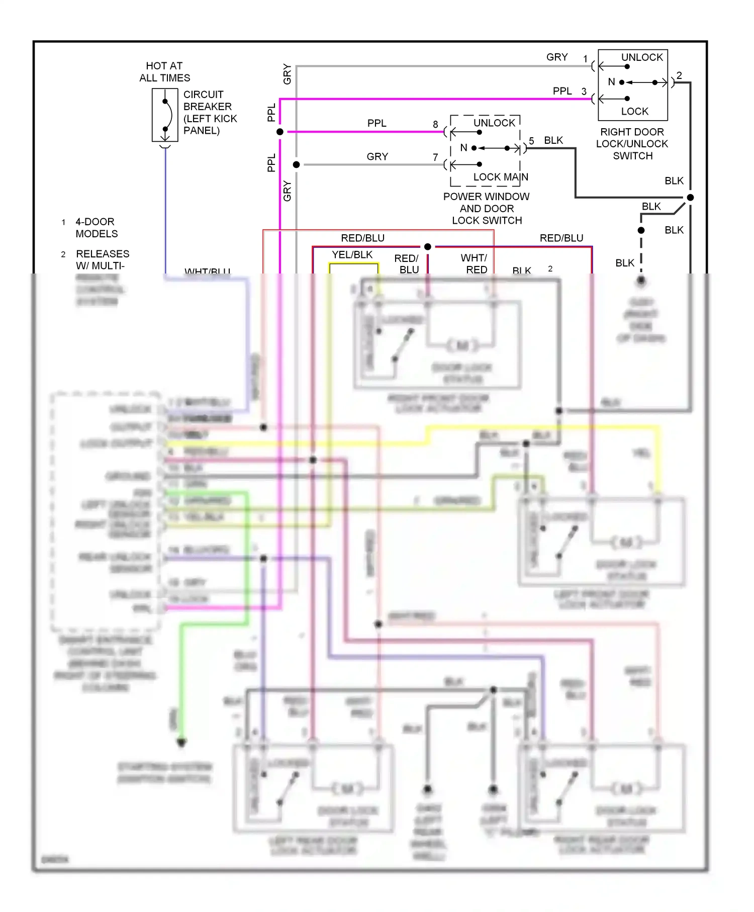 Wiring diagram left unlock sensor right unlock sensor for Nissan Sentra B14 (1994-1999) (1 of 1)