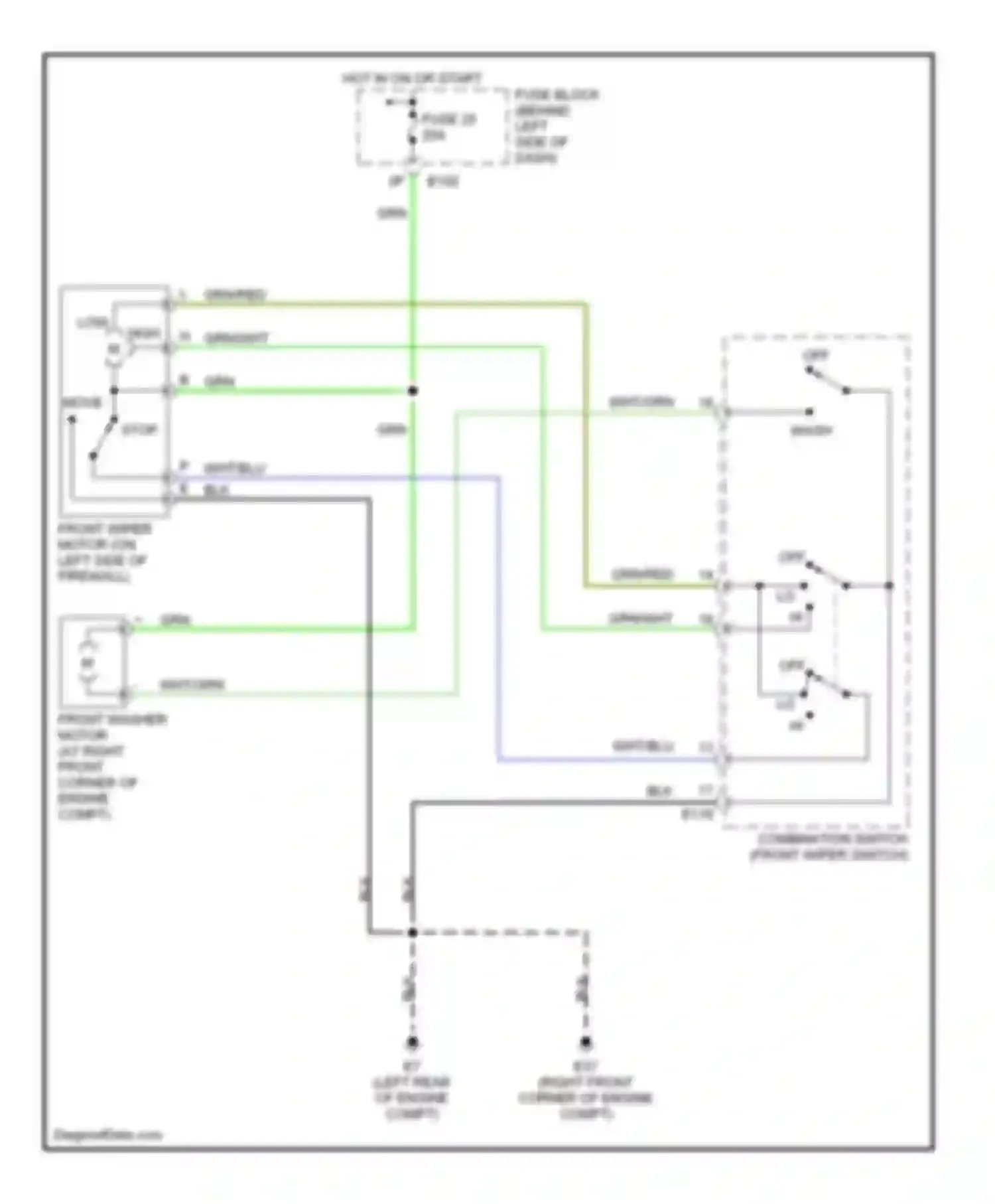 Sentra Nissan B15 (1998-2006): 2-speed front wiper/washer circuit
