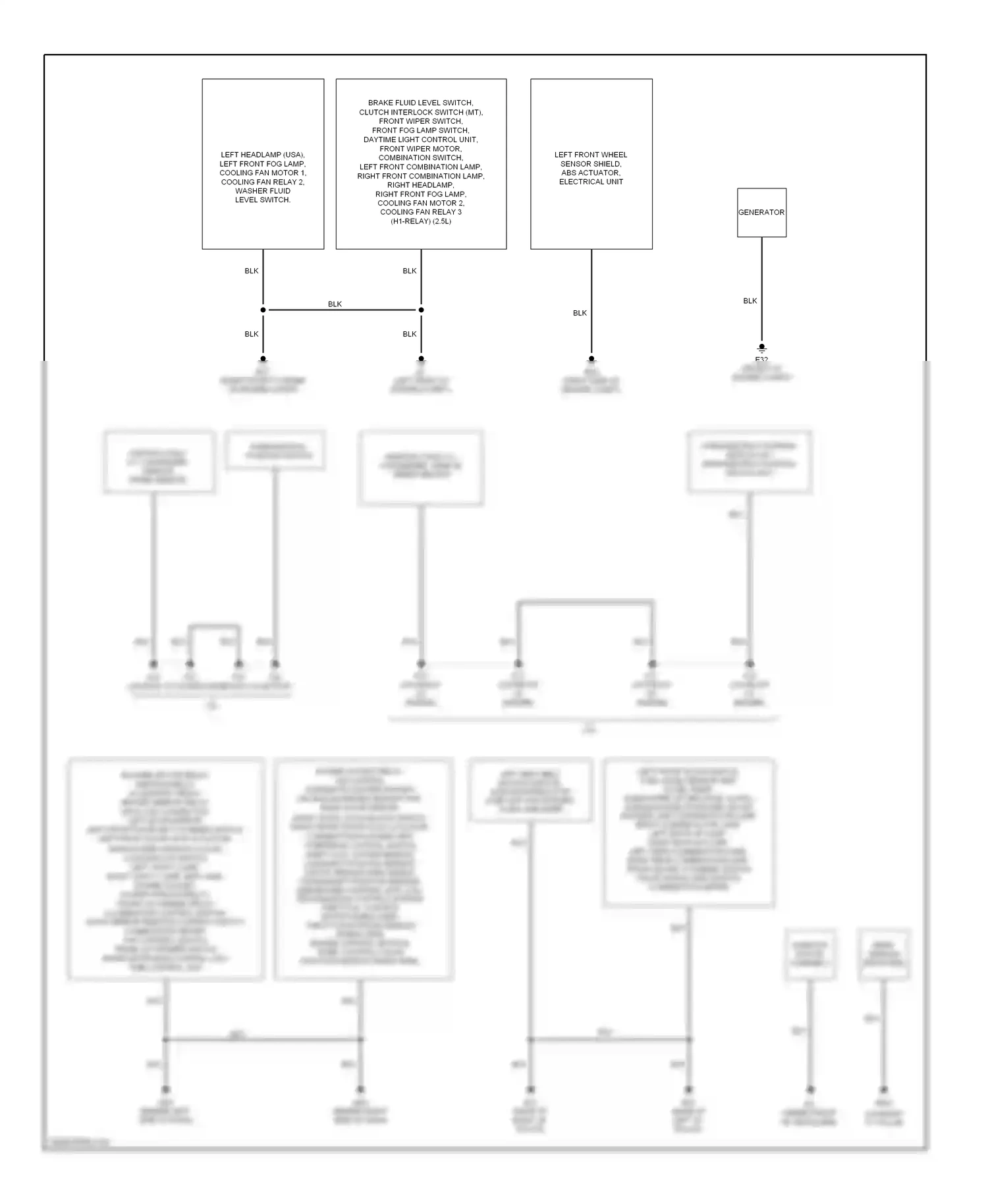 Wiring diagram left front wheel sensor shield, abs actuator, electrical unit for Nissan Sentra B15 (1998-2006) (1 of 1)