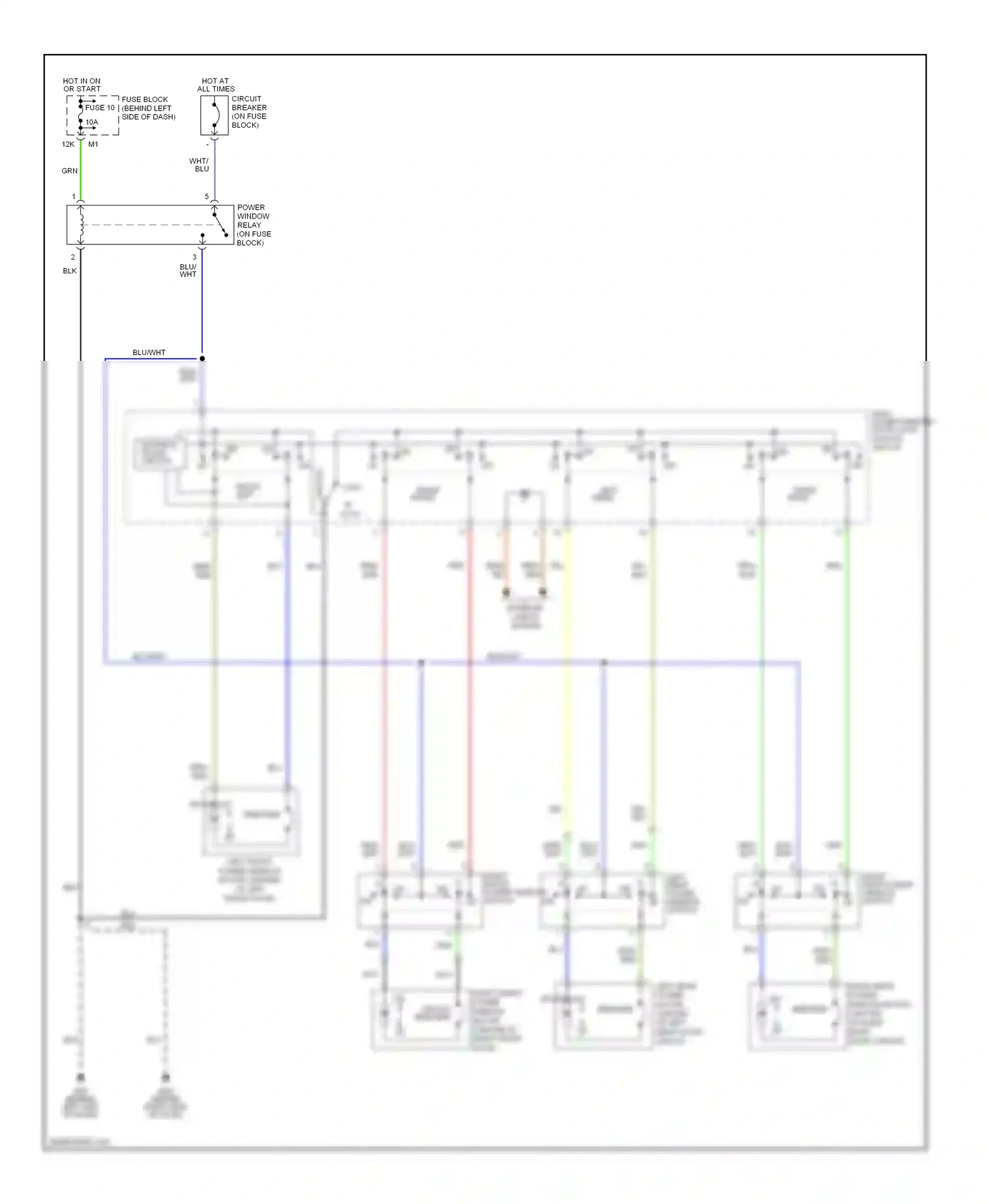 Wiring diagram right front power window switch for Nissan Sentra B15 (1998-2006) (1 of 1)