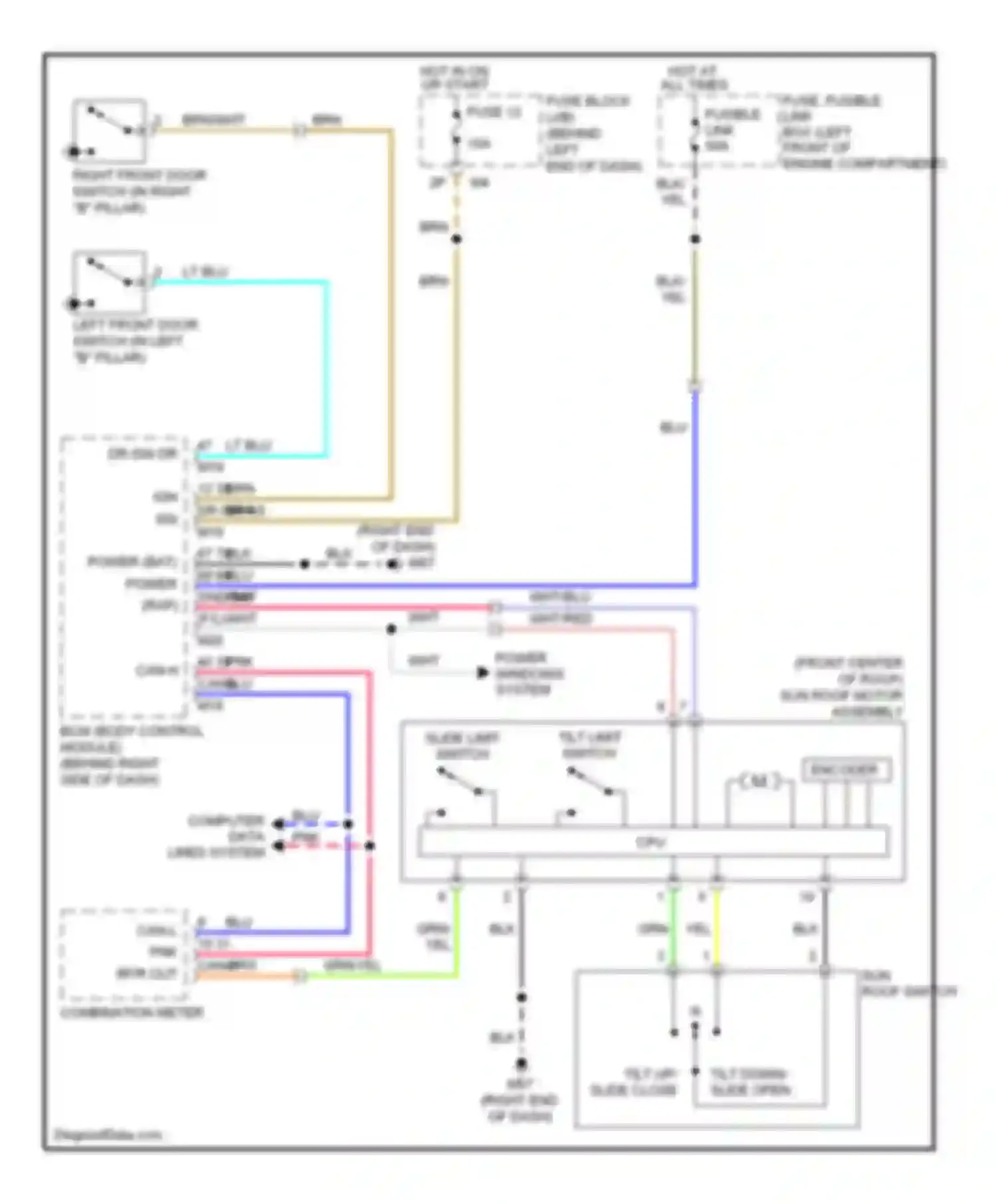Sentra Nissan B16 facelift (2009-2012): Power top/sunroof circuit