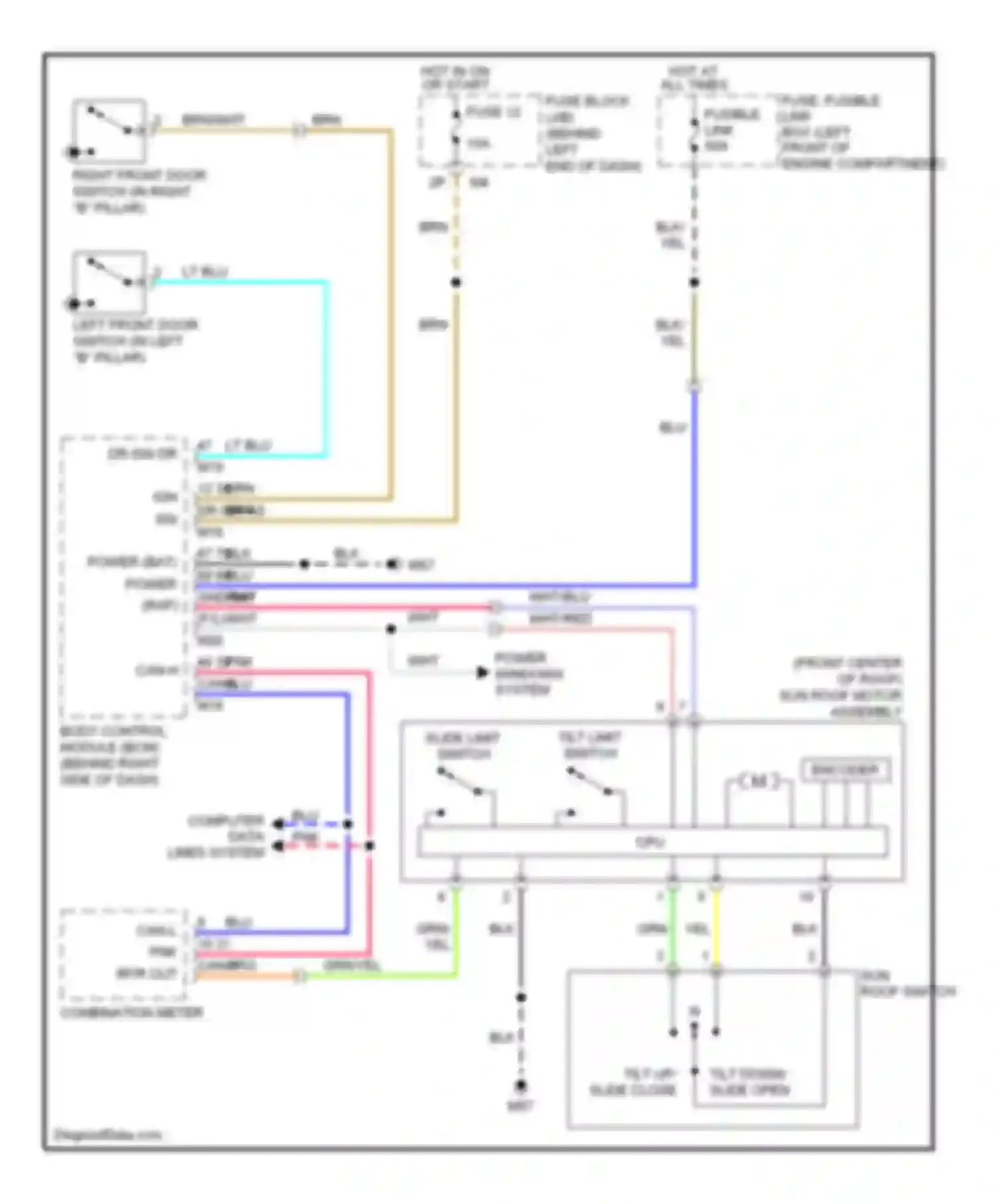 Sentra Nissan B16 (2006-2009): Power top/sunroof circuit