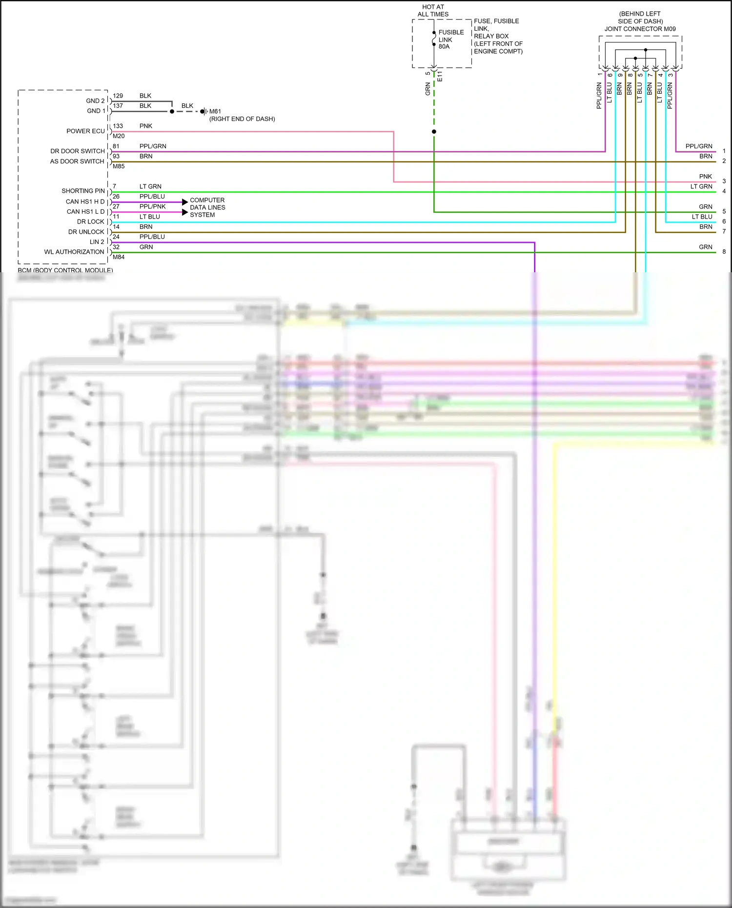 Wiring diagram right front switch for Nissan Sentra B18 (2019-2024) (1 of 1)
