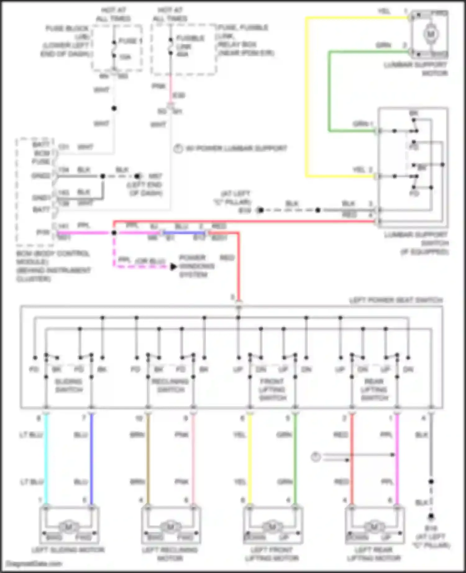 Teana Nissan L33 (2014-2020): Driver power seat circuit