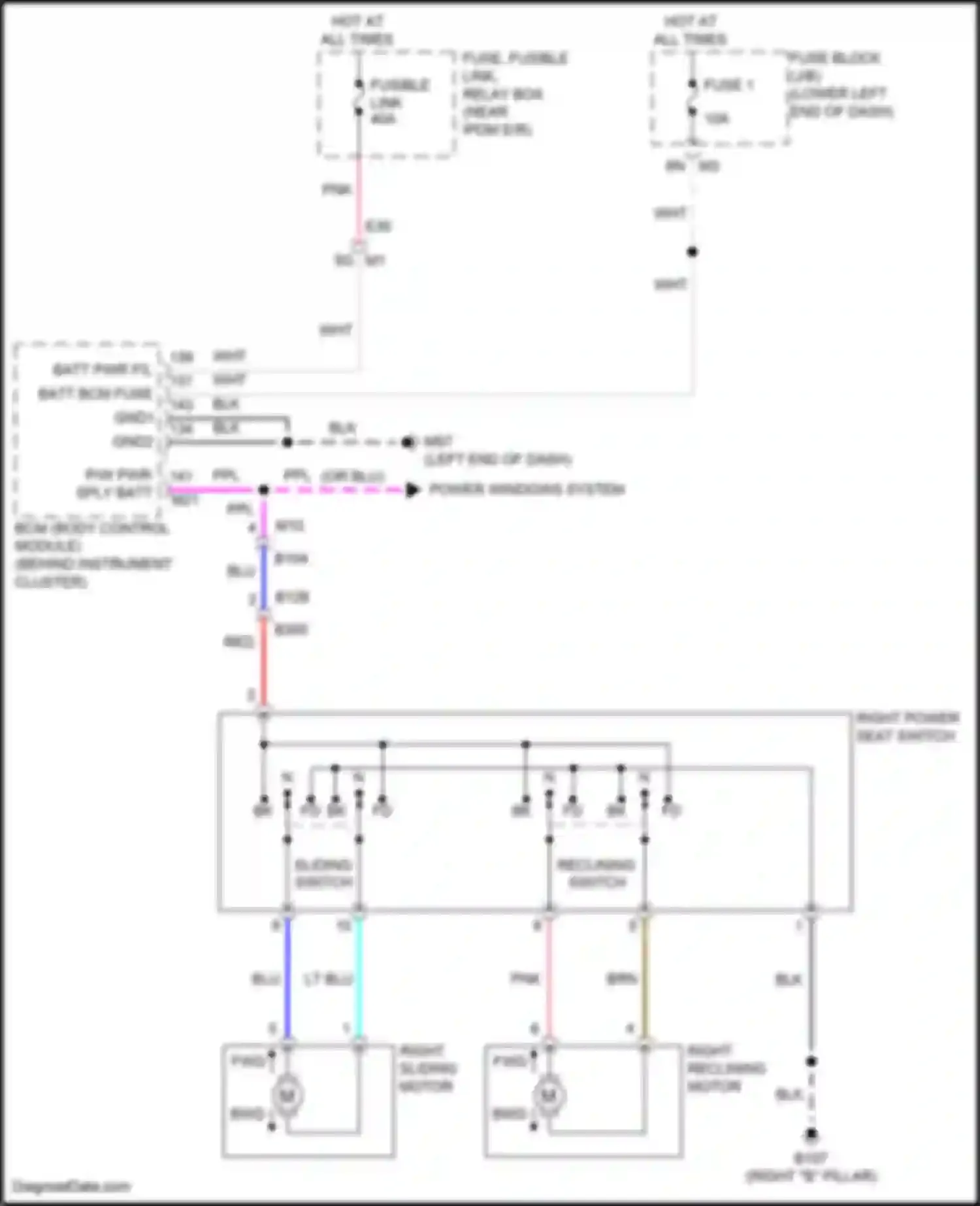 Teana Nissan L33 (2014-2020): Passenger power seat circuit