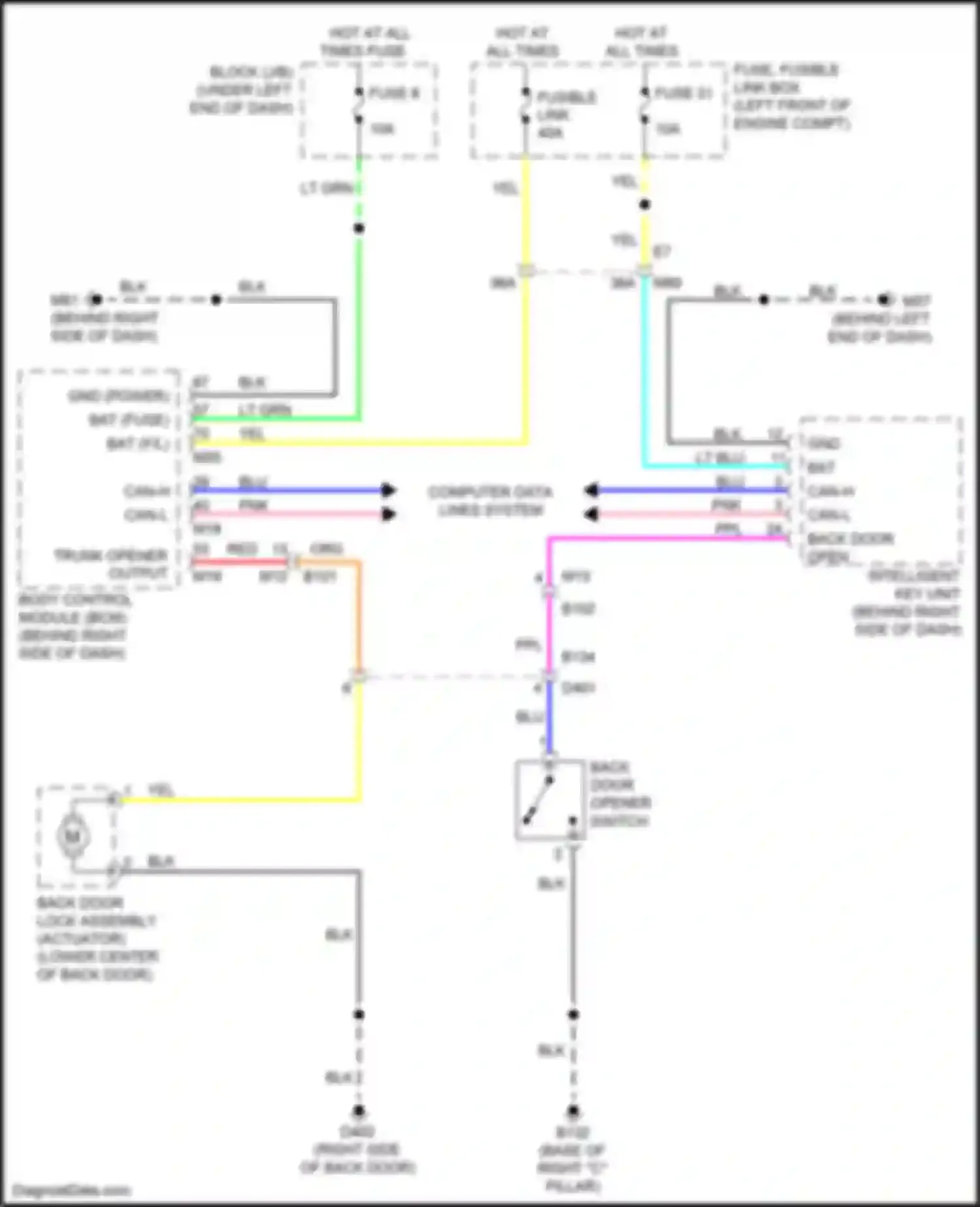 Tiida Nissan C11 facelift (2010-2013): Back door opener circuit, w/ intelligent key unit