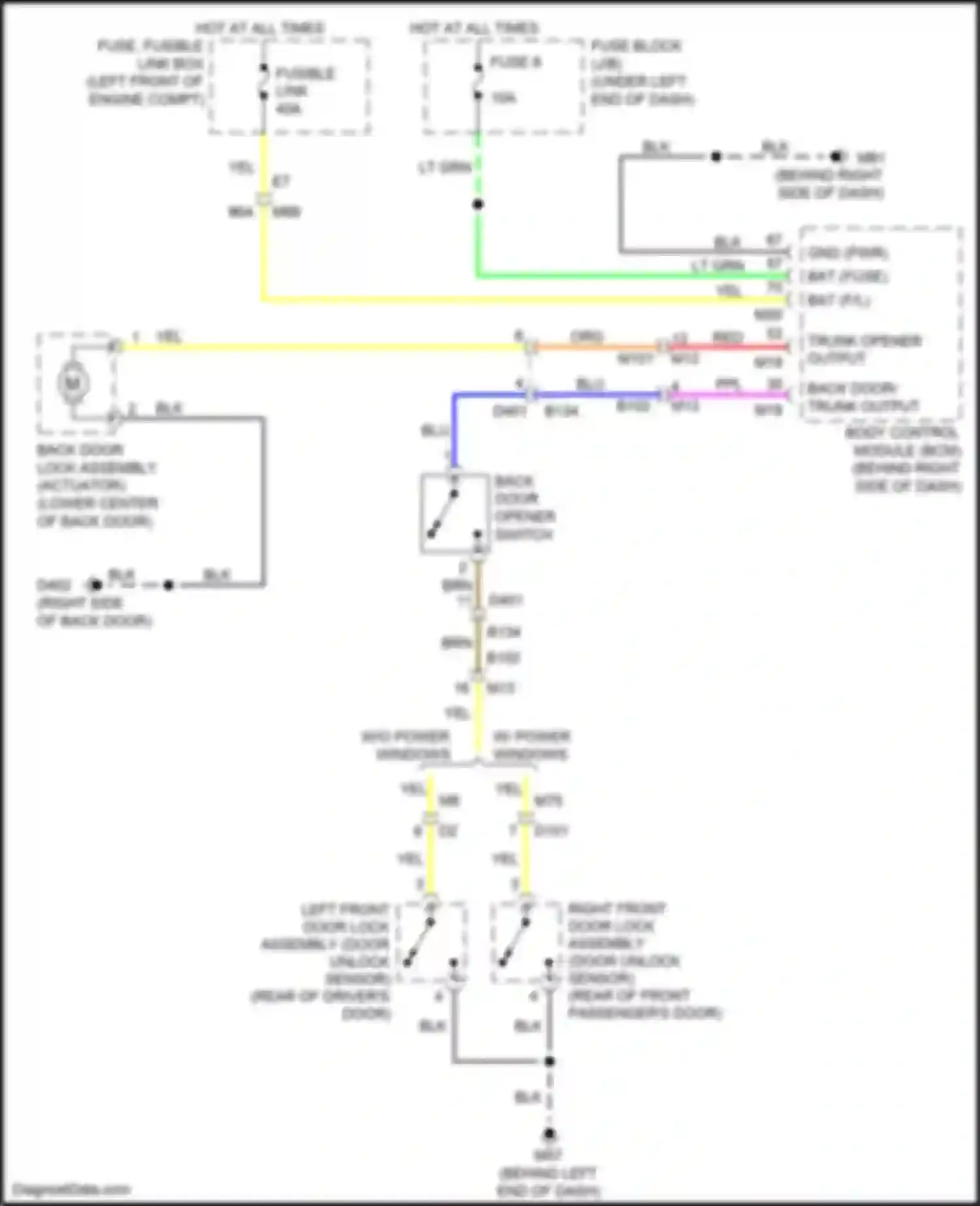 Tiida Nissan C11 facelift (2010-2013): Back door opener circuit, w/o intelligent key unit