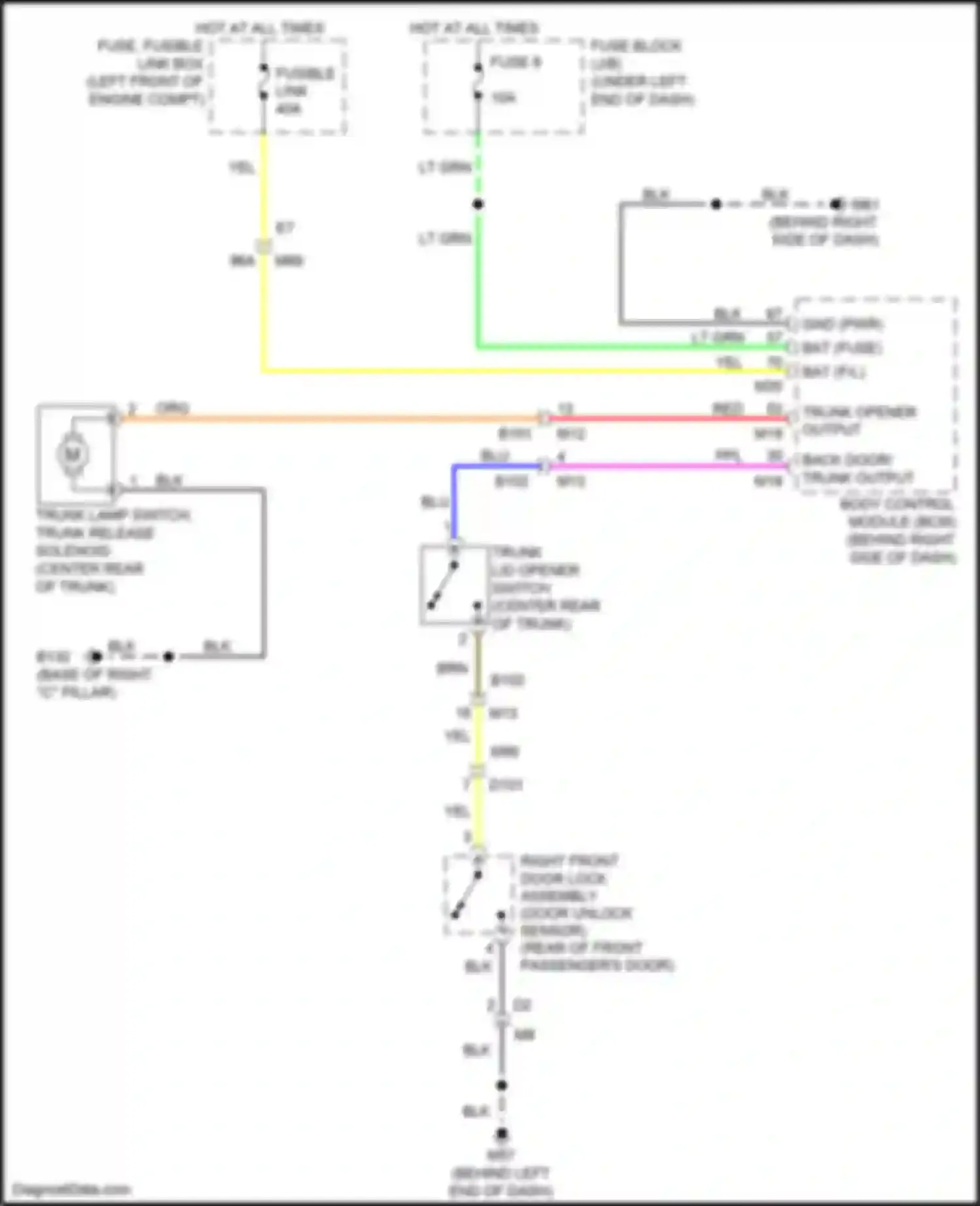 Wiring diagram back door/ trunk output for Nissan Tiida C11 facelift (2010-2013) (2 of 2)