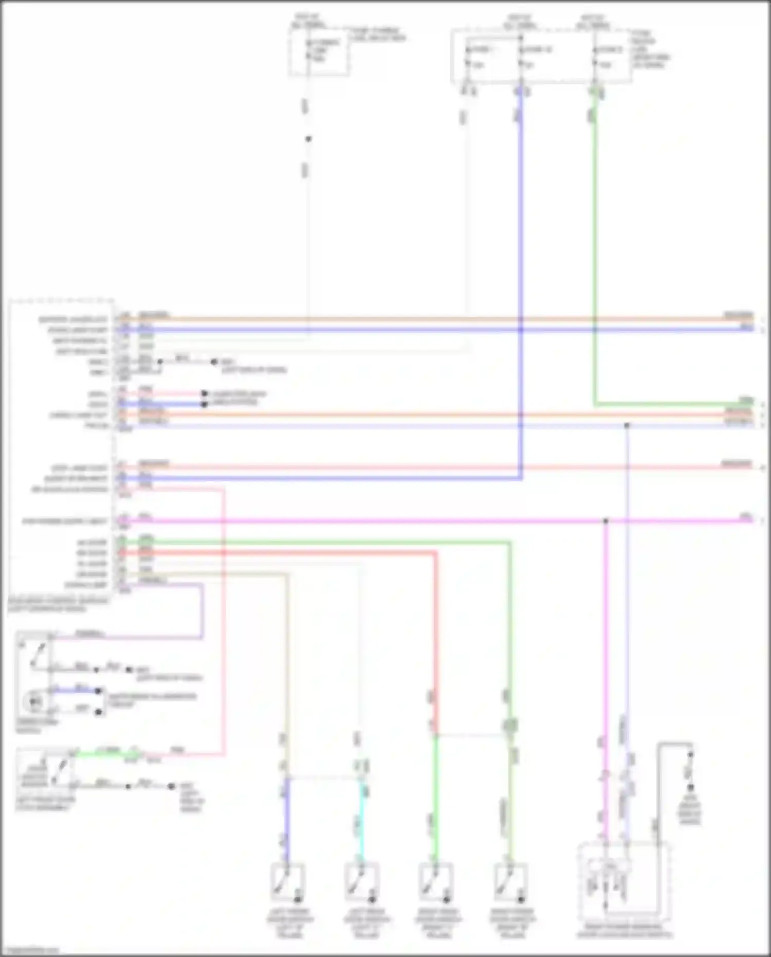 Wiring diagram right power window, door lock/unlock switch for Nissan Titan II (2015-2019) (1 of 4)