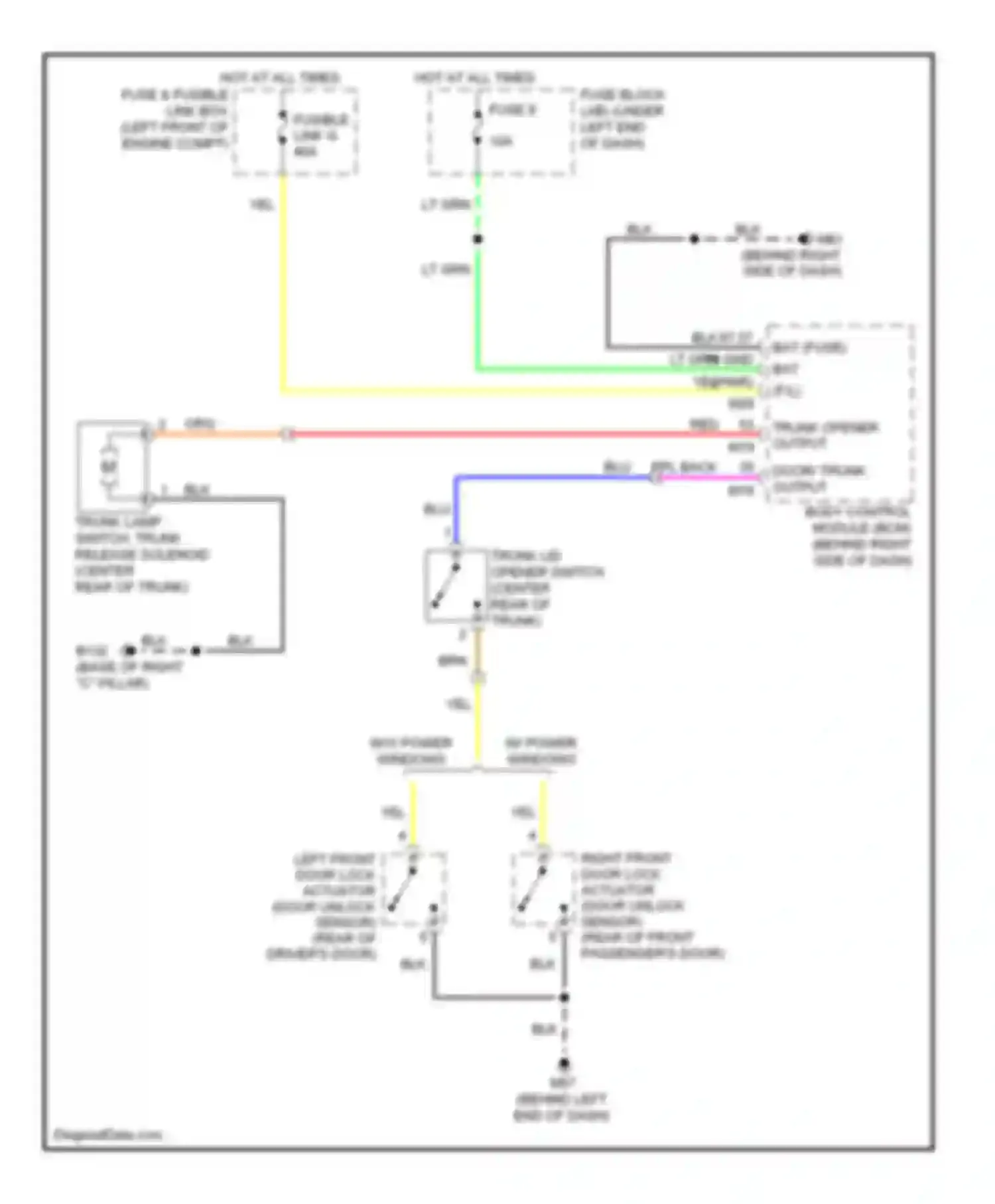 Versa Nissan I (2006-2012): Trunk & fuel door release circuit, without intelligent key unit