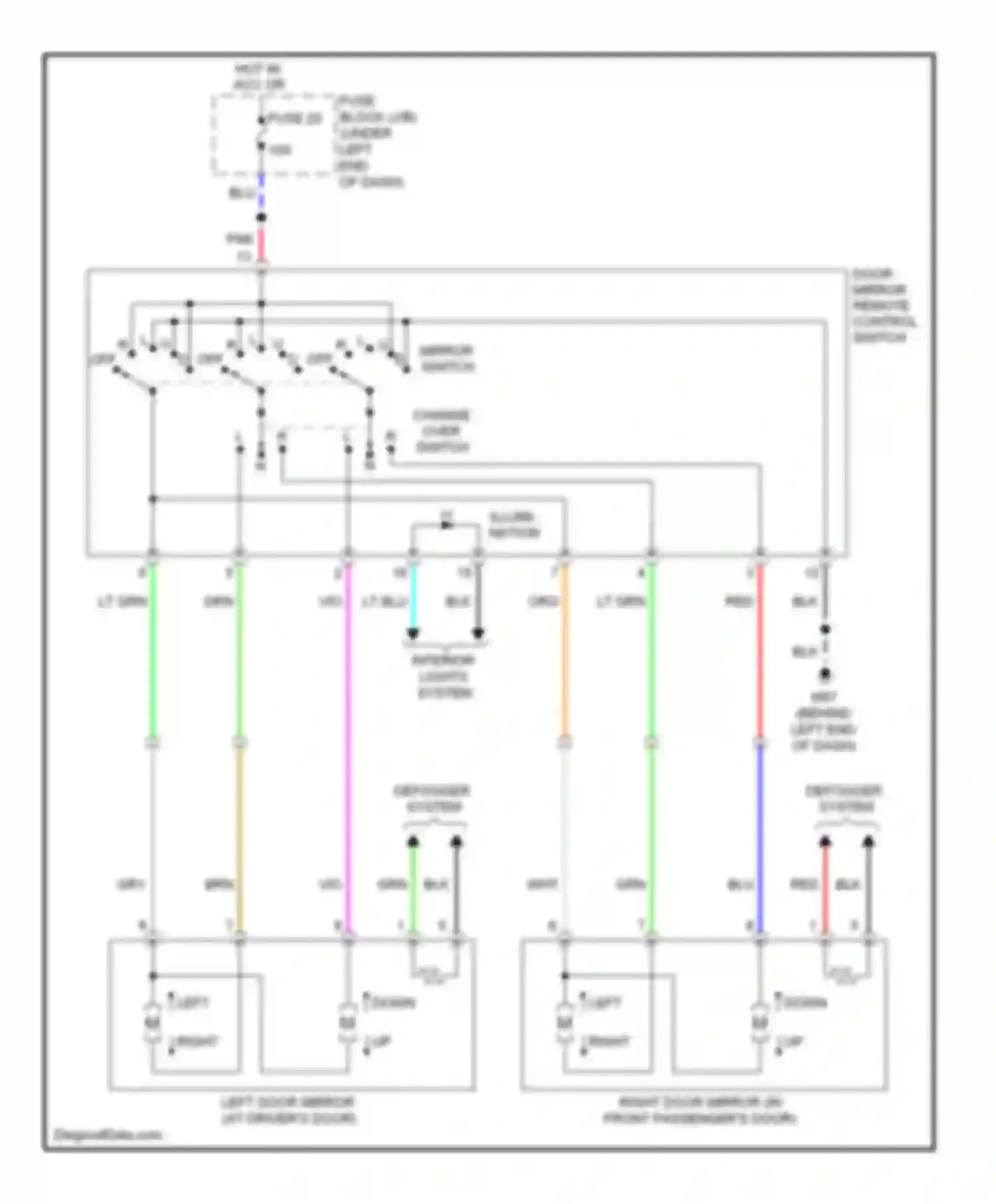 Wiring diagram door mirror remote control switch for Nissan Versa I (2006-2012) (1 of 1)
