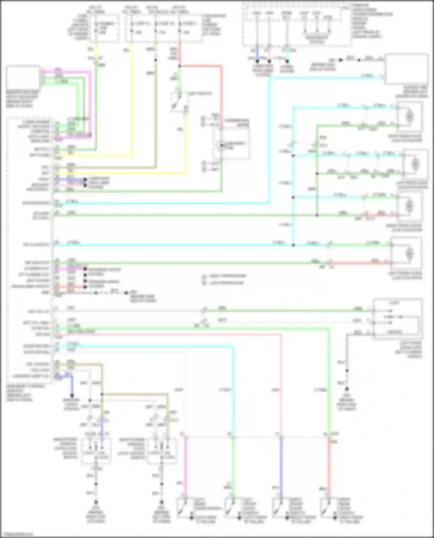 Wiring diagram right power window, door lock/ unlock switch for Nissan Versa II (2012-2014) (2 of 5)