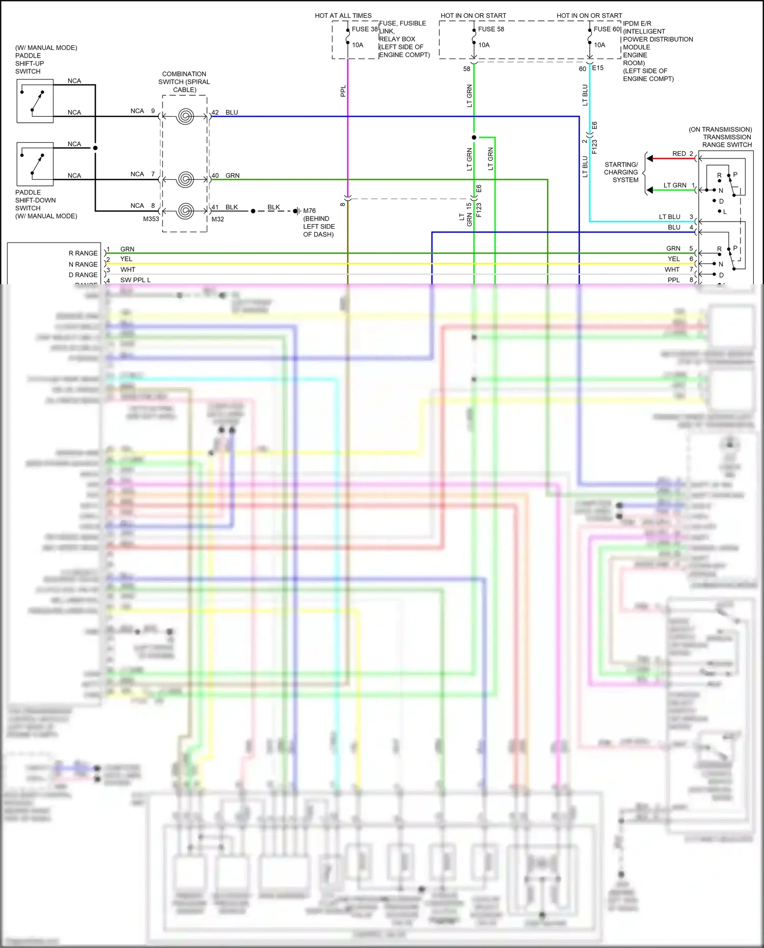 Wiring diagram paddle shift-down switch for Nissan X-Trail II facelift (2010-2015) (1 of 1)