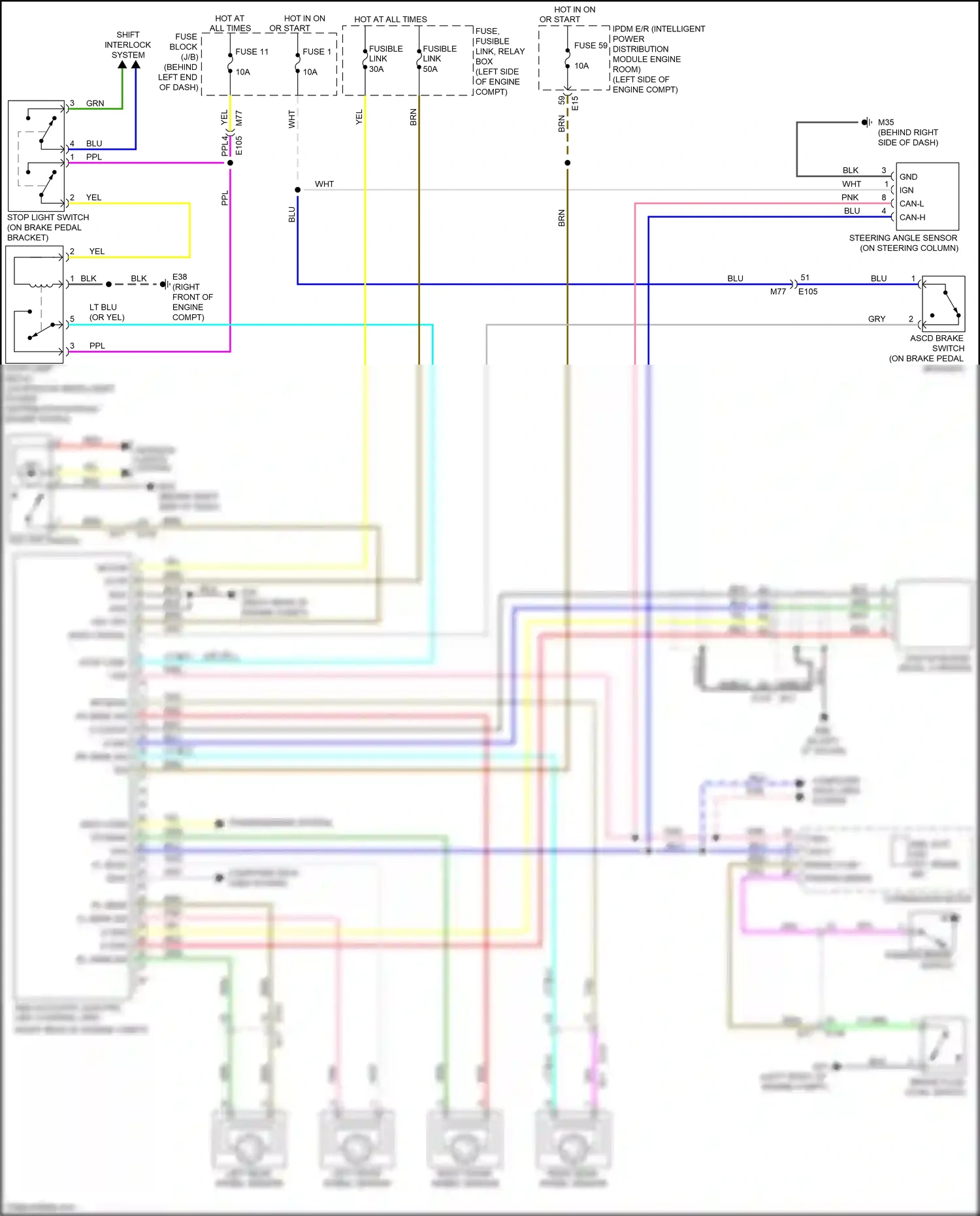Wiring diagram shift interlock system for Nissan X-Trail II facelift (2010-2015) (2 of 2)