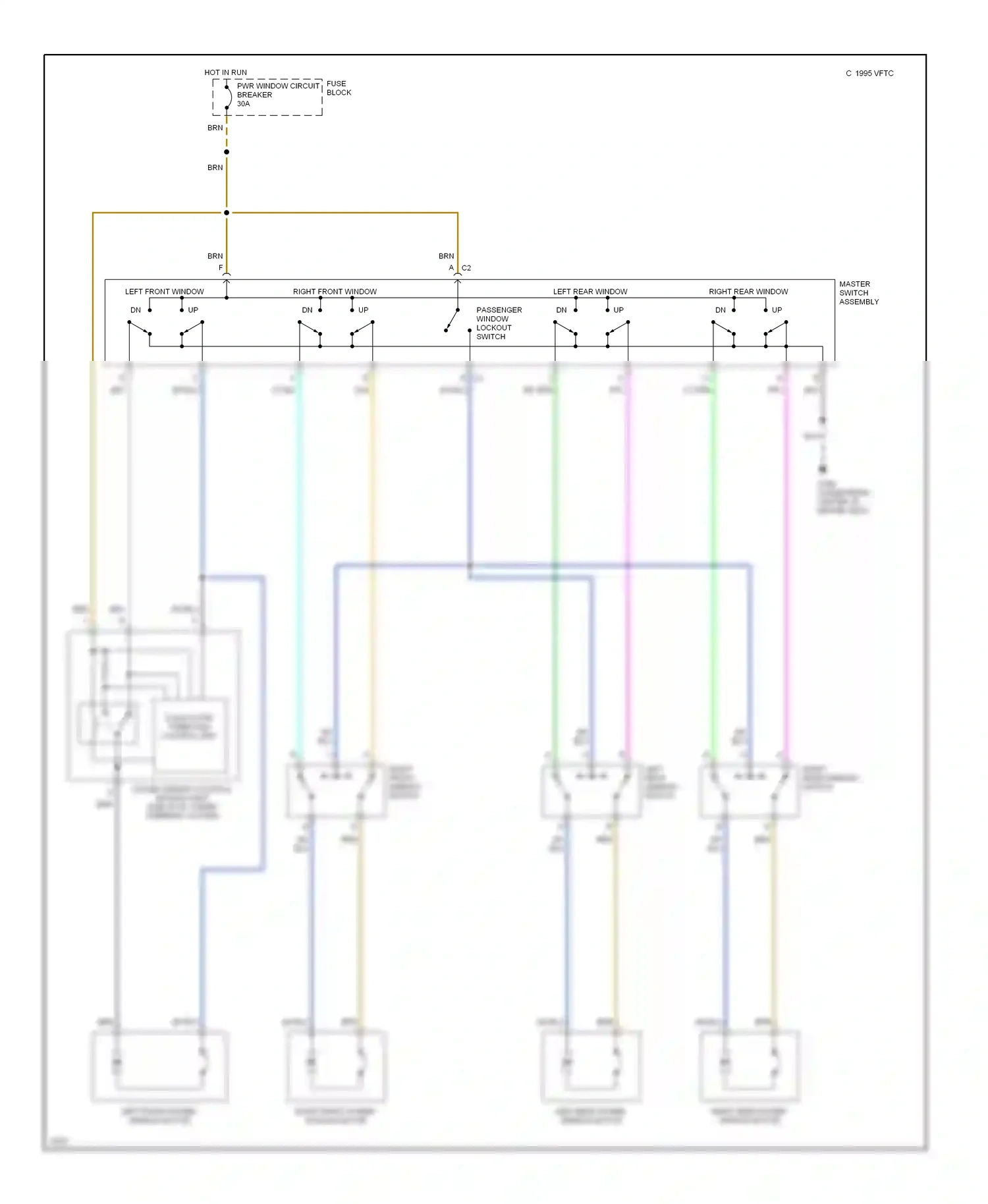 Wiring diagram right front window switch for Oldsmobile Achieva I (1991-1997) (2 of 2)