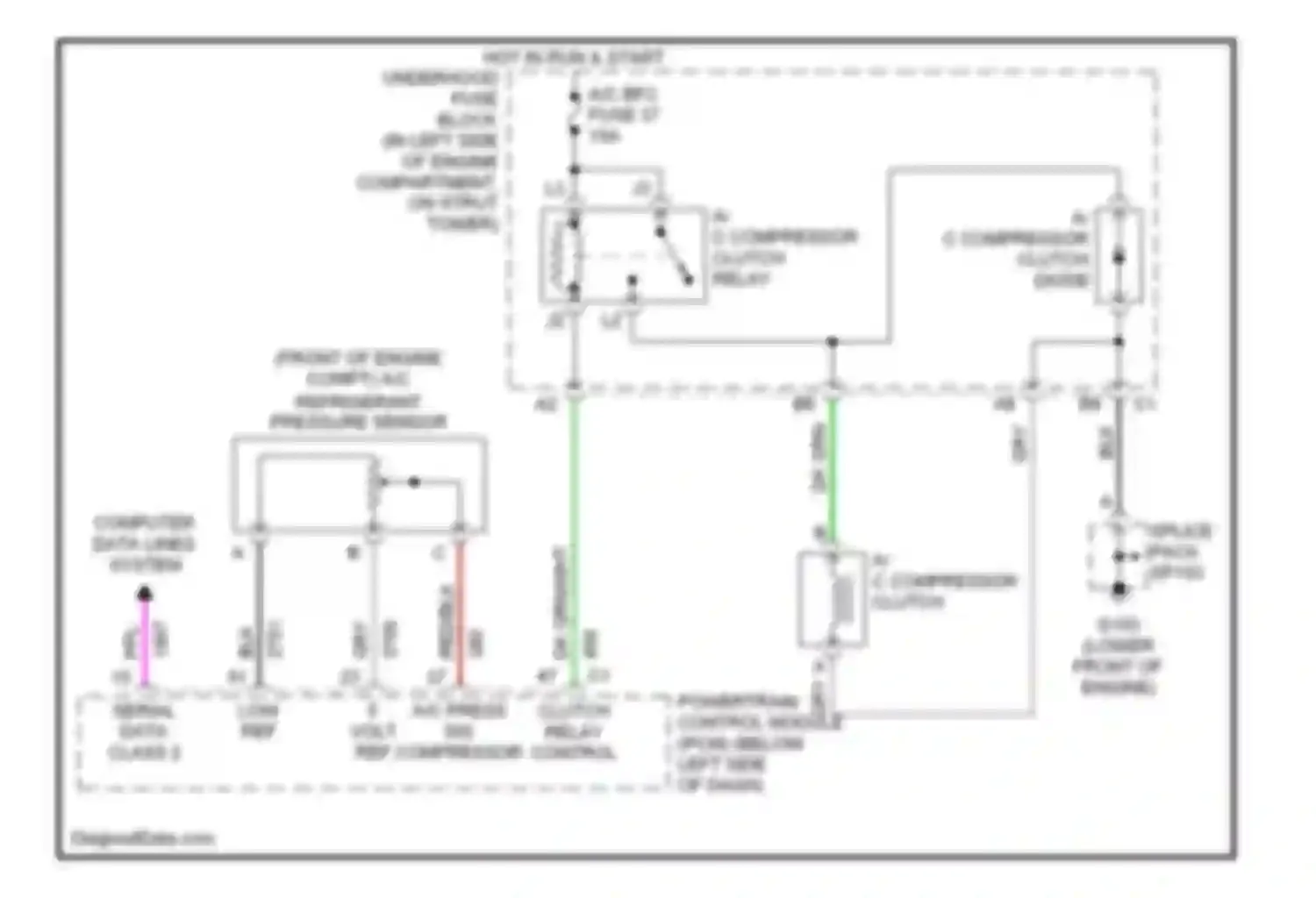 Wiring diagram a/c compressor clutch diode for Oldsmobile Alero I (1999-2004) (1 of 4)