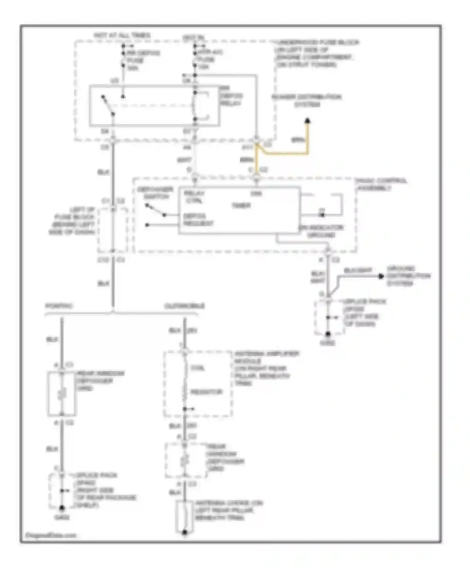 Wiring diagram rr defog relay for Oldsmobile Alero I (1999-2004) (1 of 2)