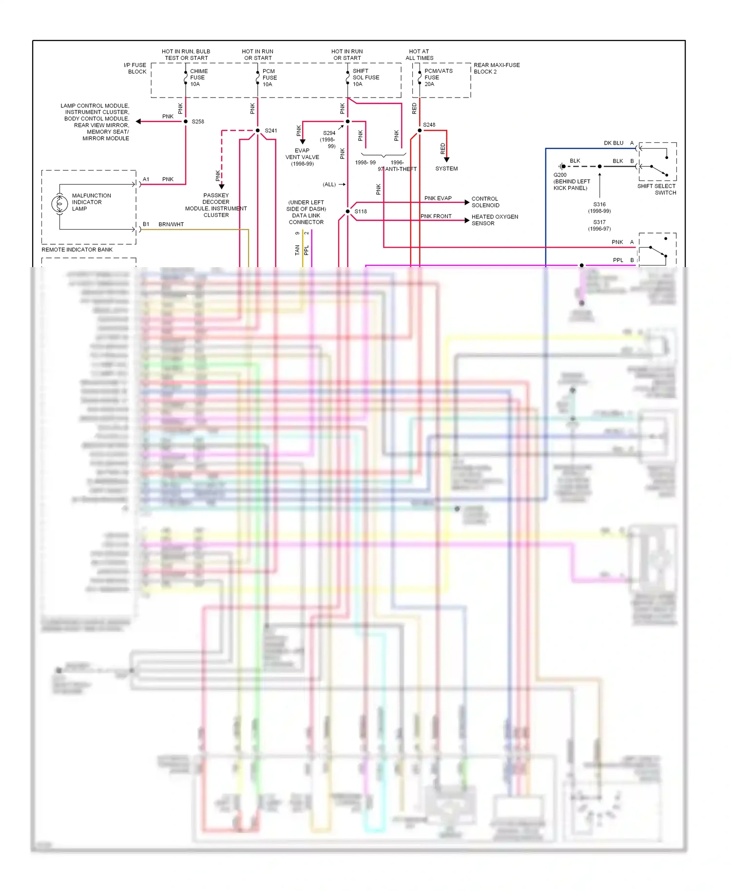 Oldsmobile Aurora I (1994-1999) passkey decoder module, instrument cluster wiring diagram  (1 of 1)