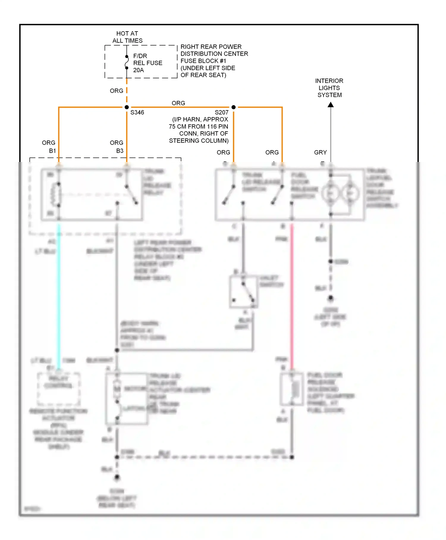 Oldsmobile Aurora I (1994-1999) remote function actuator (rfa) module (under rear package shelf) wiring diagram  (2 of 2)