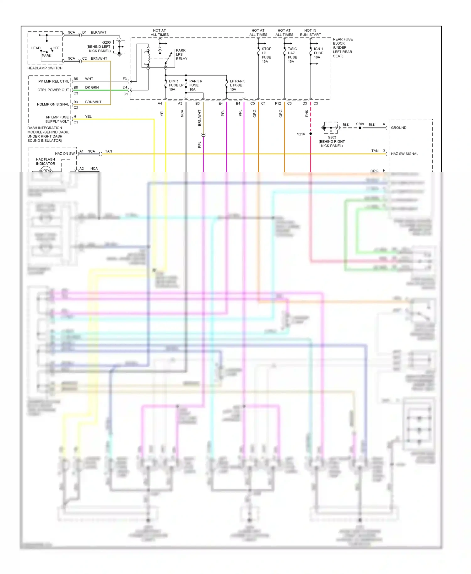 Oldsmobile Aurora II (1999-2003) dash integration module (behind dash, under right dash sound insulator) wiring diagram  (1 of 3)