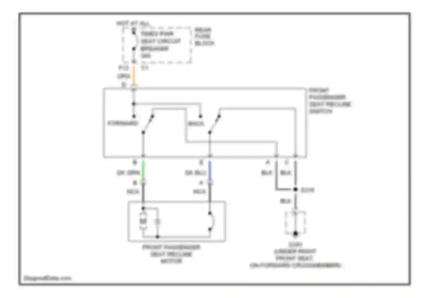 Wiring diagram front passenger seat recline switch for Oldsmobile Aurora II (1999-2003) (2 of 2)
