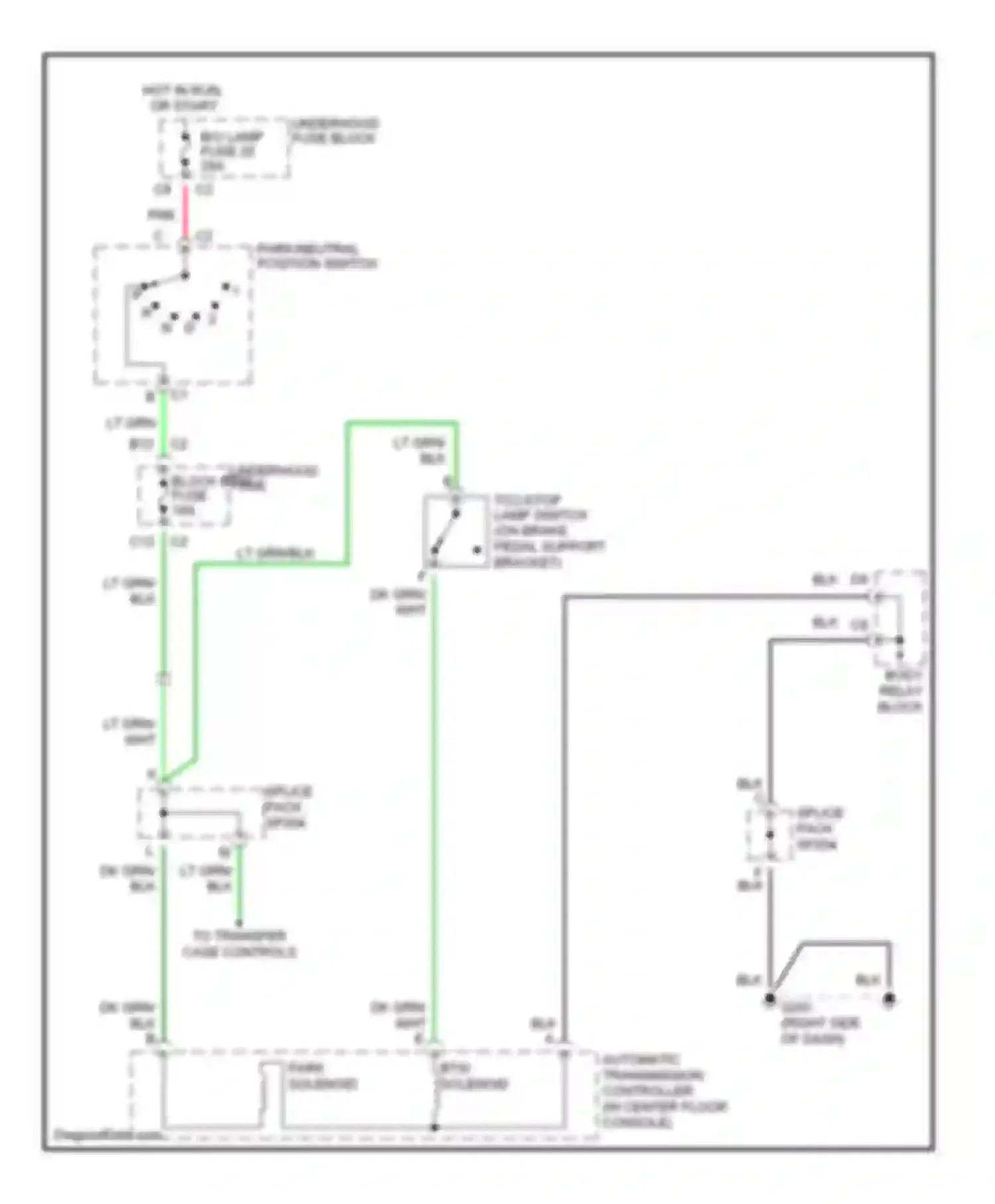 Bravada Oldsmobile II (1995-2001): Shift interlock circuit, with floor shift