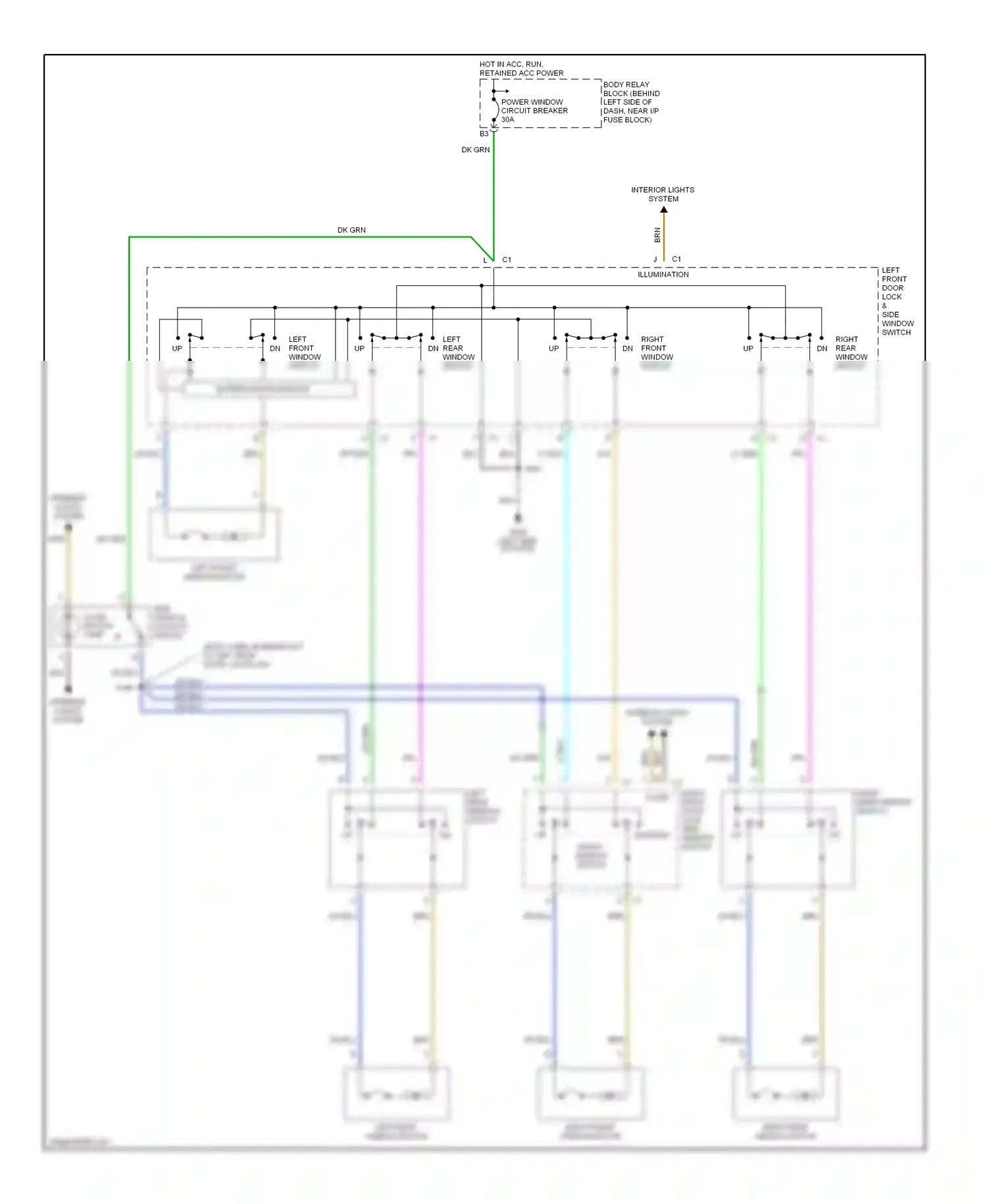 Oldsmobile Bravada II (1995-2001) left front window switch dn wiring diagram  (1 of 1)