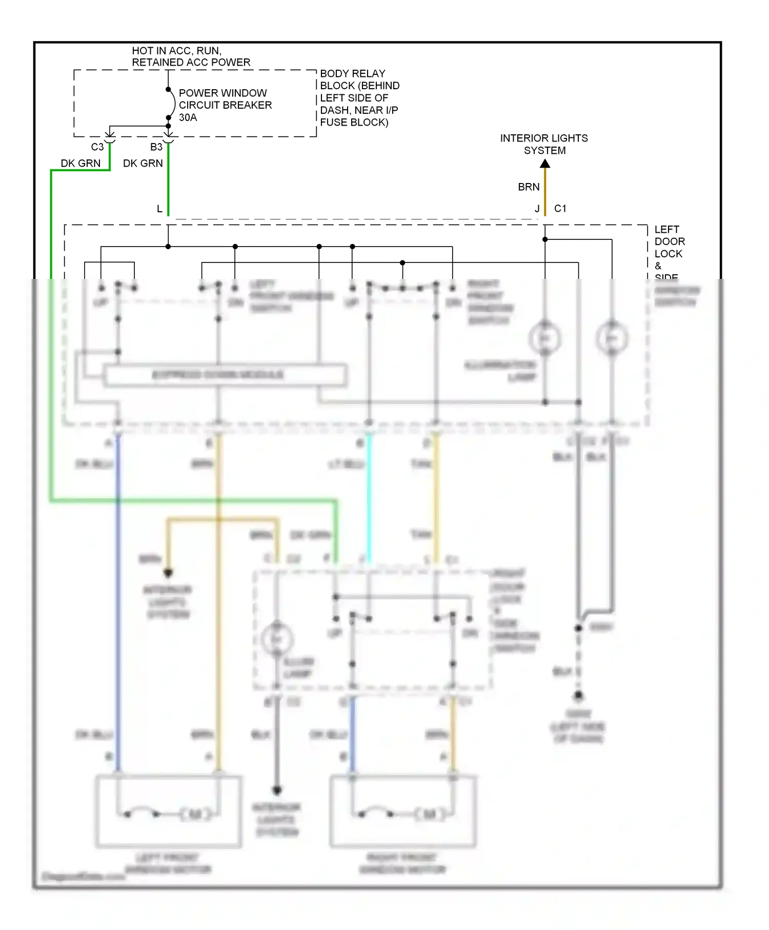 Oldsmobile Bravada II (1995-2001) left front window switch wiring diagram  (1 of 1)