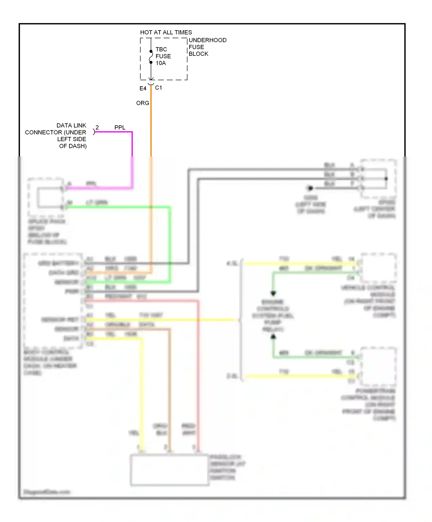 Oldsmobile Bravada II (1995-2001) passlock sensor (at ignition switch) wiring diagram  (1 of 1)