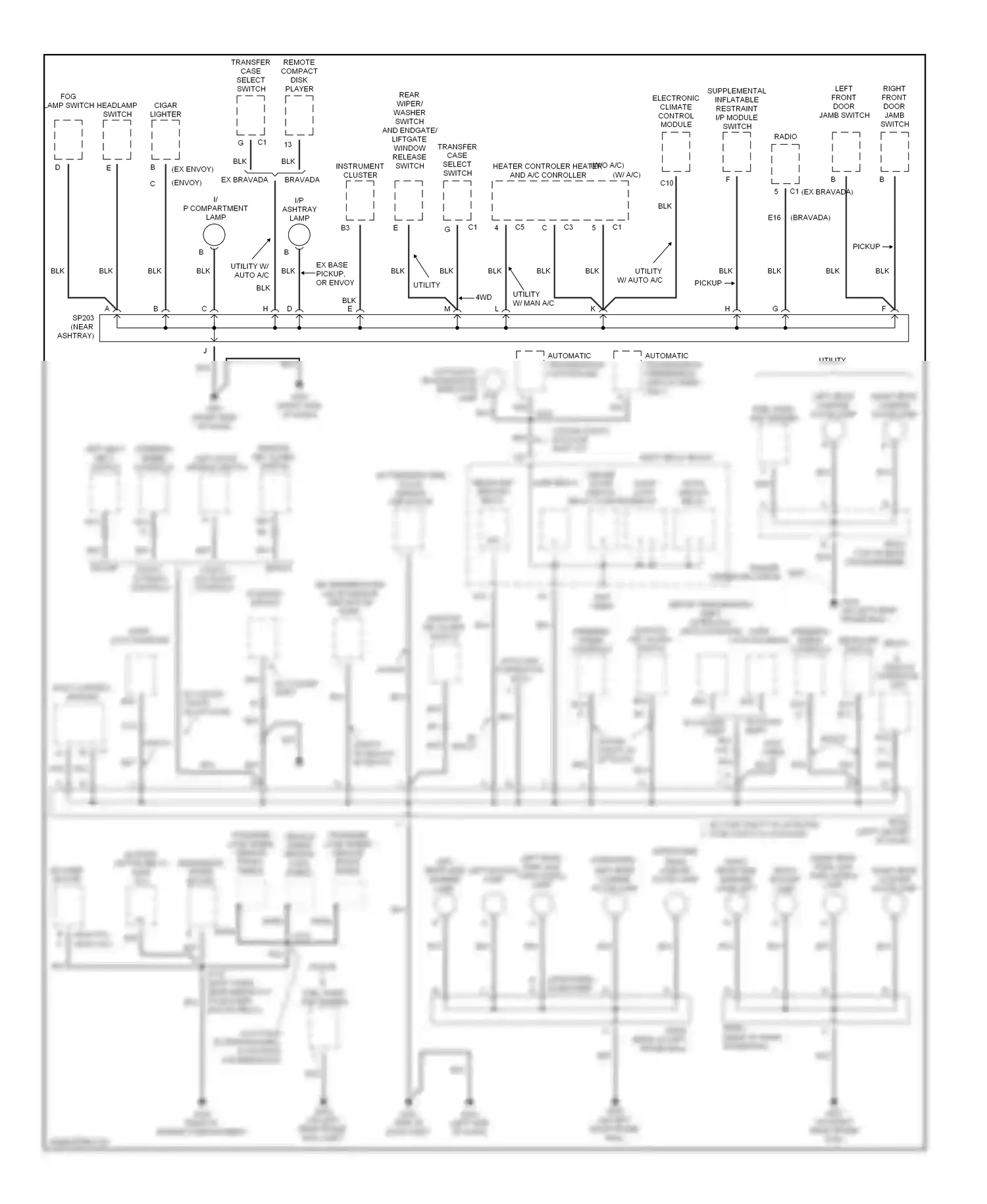 Oldsmobile Bravada II (1995-2001) transfer case select switch wiring diagram  (1 of 2)