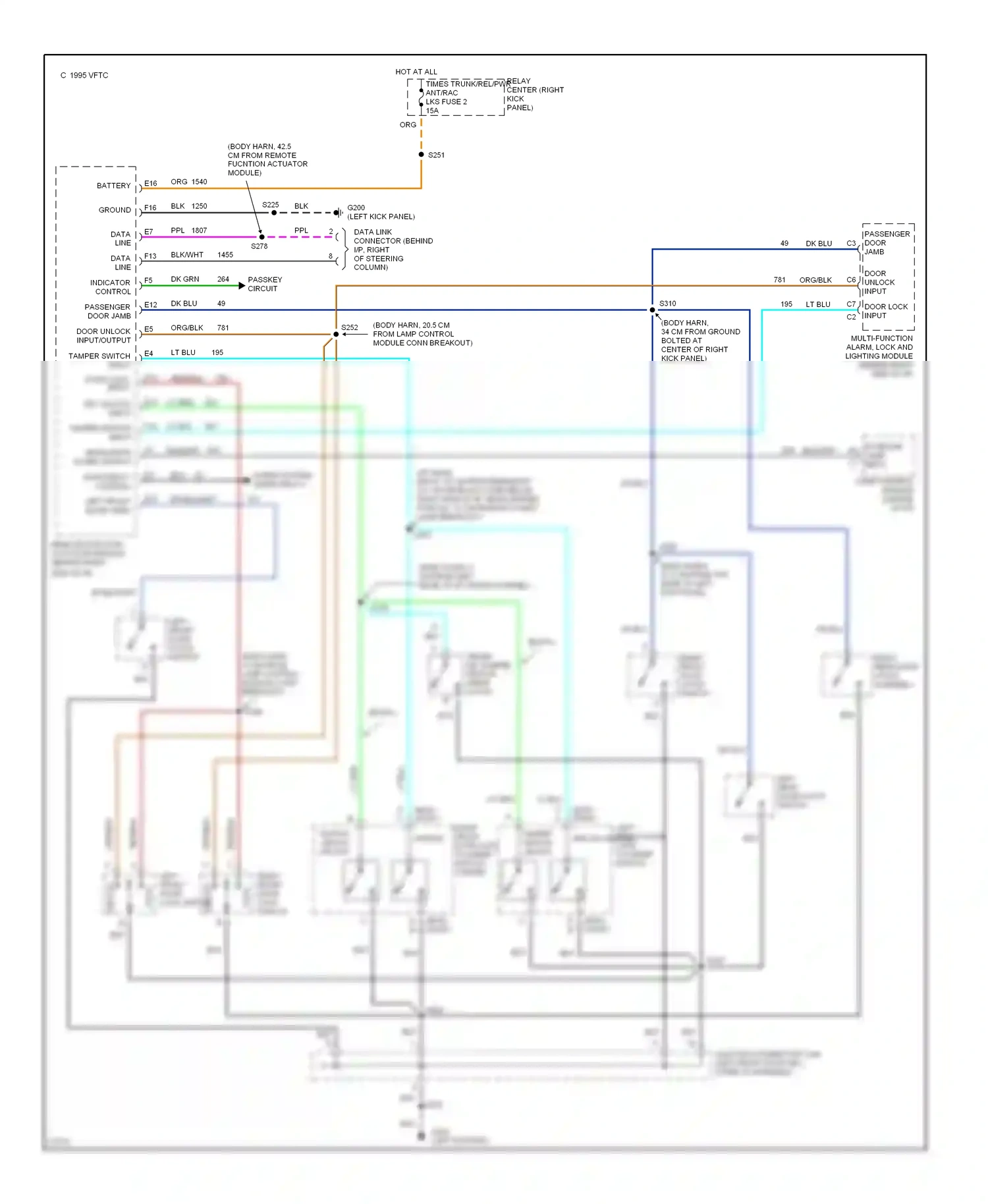 Oldsmobile Eighty-Eight X (1992-1999) multi-function alarm, lock and lighting module (behind right side of i/p) wiring diagram  (1 of 1)