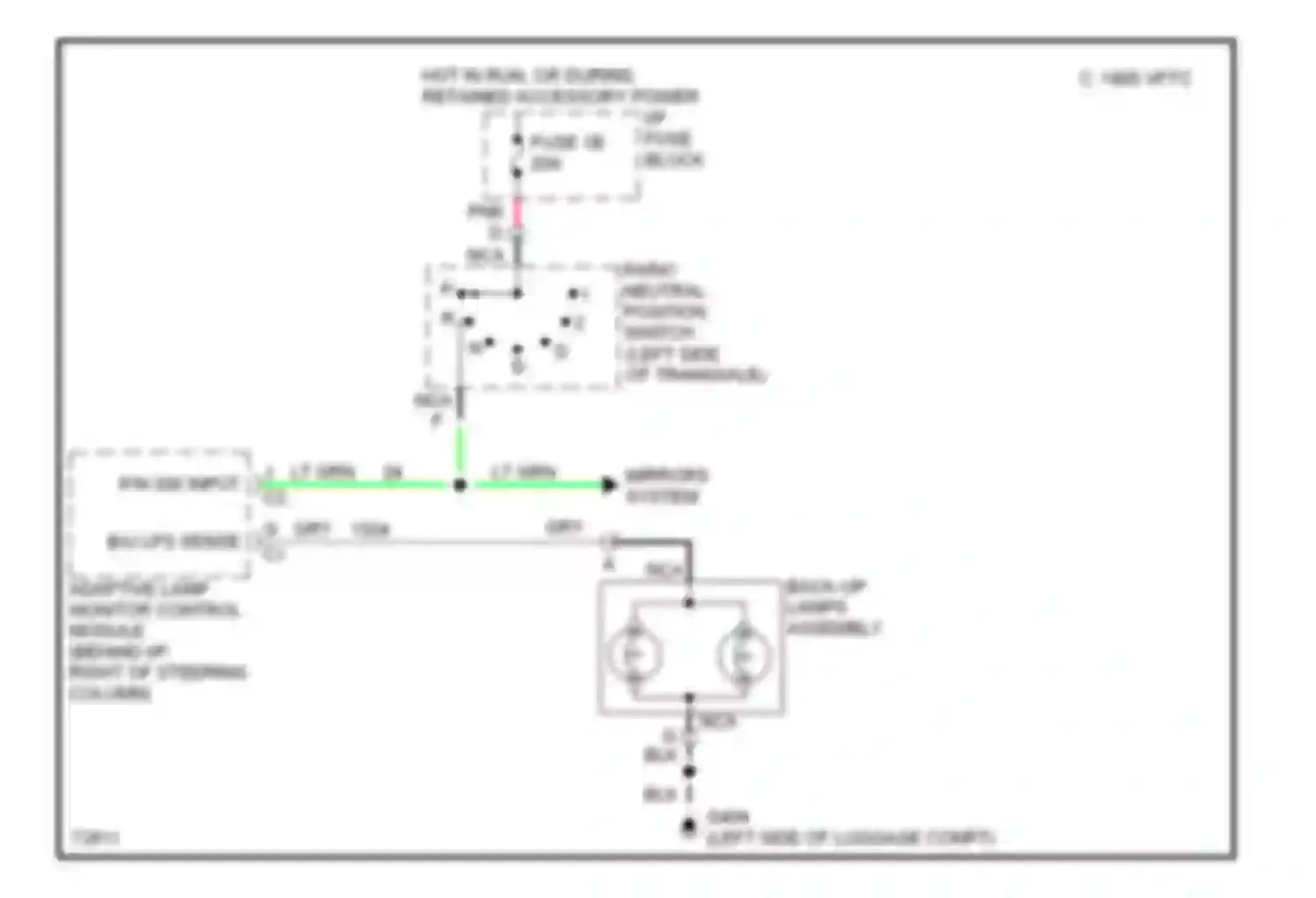 Ninety-Eight Oldsmobile XI (1991-1996): Back-up lamps circuit, with adaptive lamp monitor