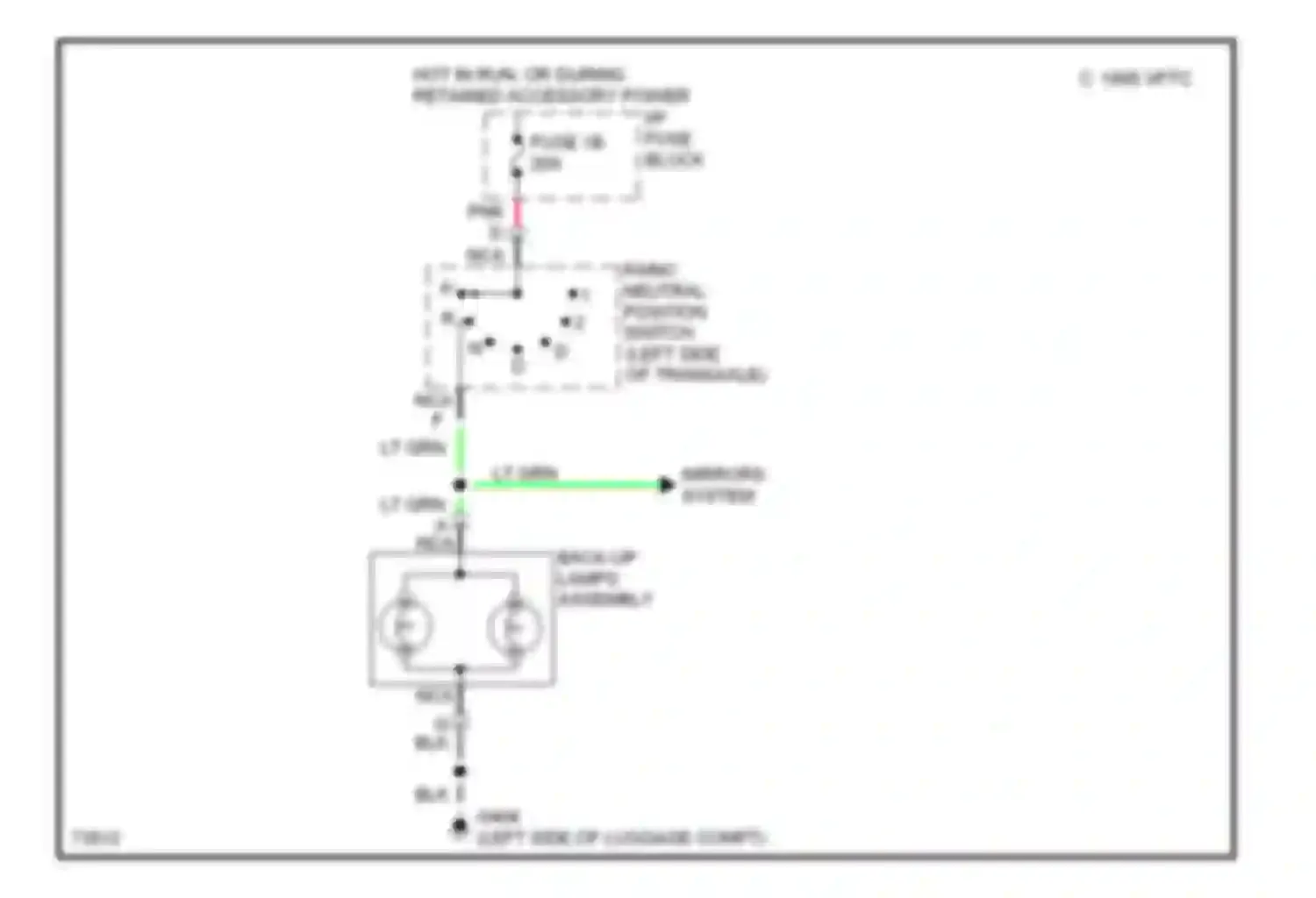 Ninety-Eight Oldsmobile XI (1991-1996): Back-up lamps circuit, without adaptive lamp monitor