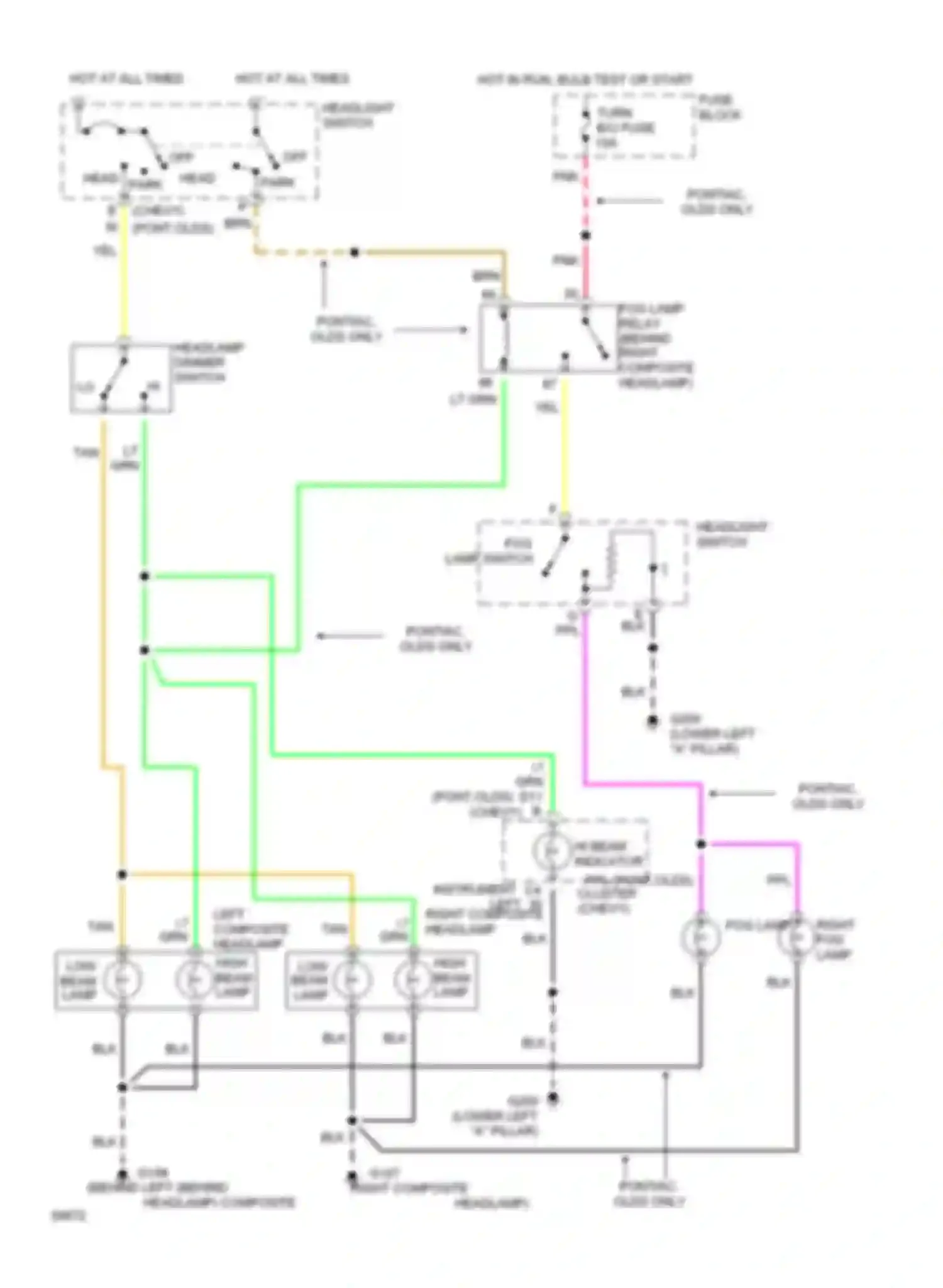 Silhouette Oldsmobile I (1989-1996): Headlamps circuit