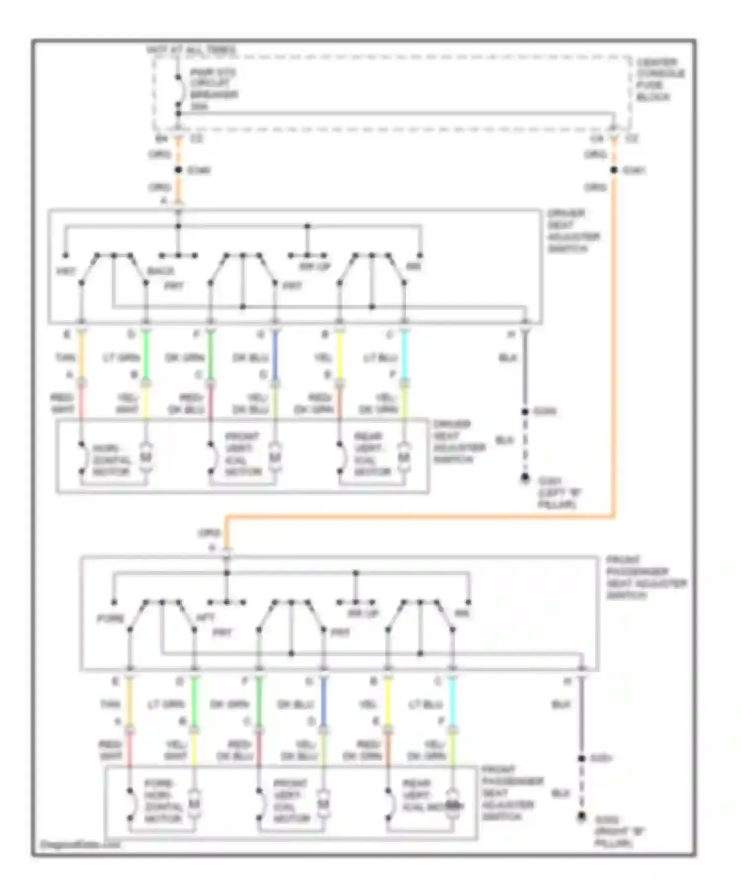 Aztek Pontiac I (2001-2005): 6-way power seat circuit